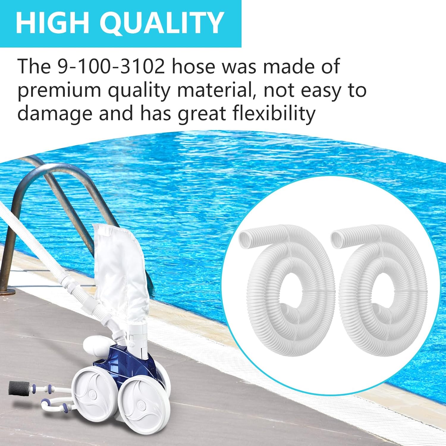 9-100-3102 6-Ft Cuffless Feed Hose Replacement for Polaris Pool Cleaner Parts Fit for Polaris Pool Cleaner 360 1-1/2" Diameter - 2 Pack