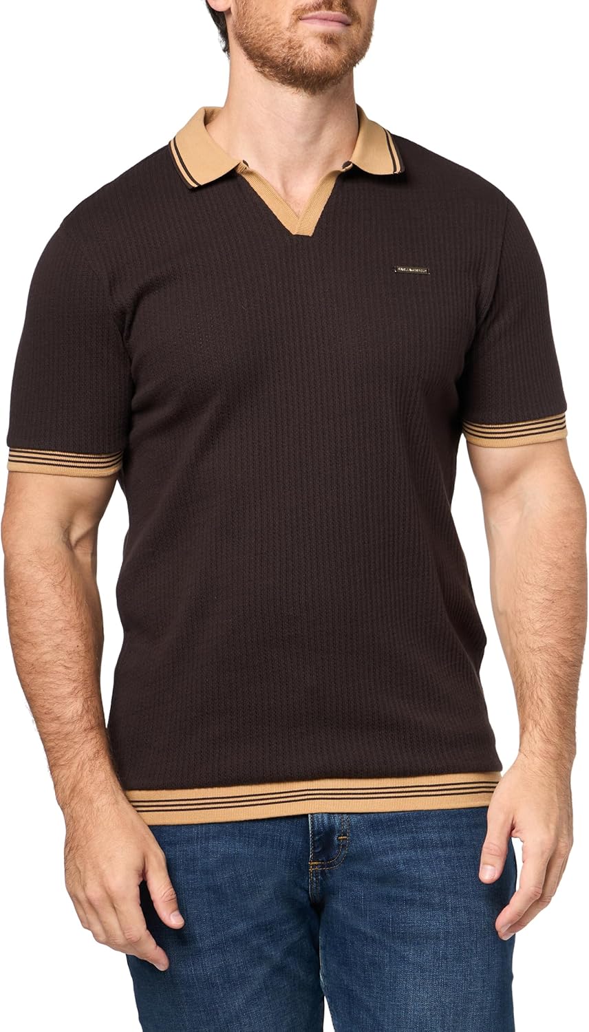 KARL LAGERFELD Men's Collared Knit Color Blocking Textured Polo