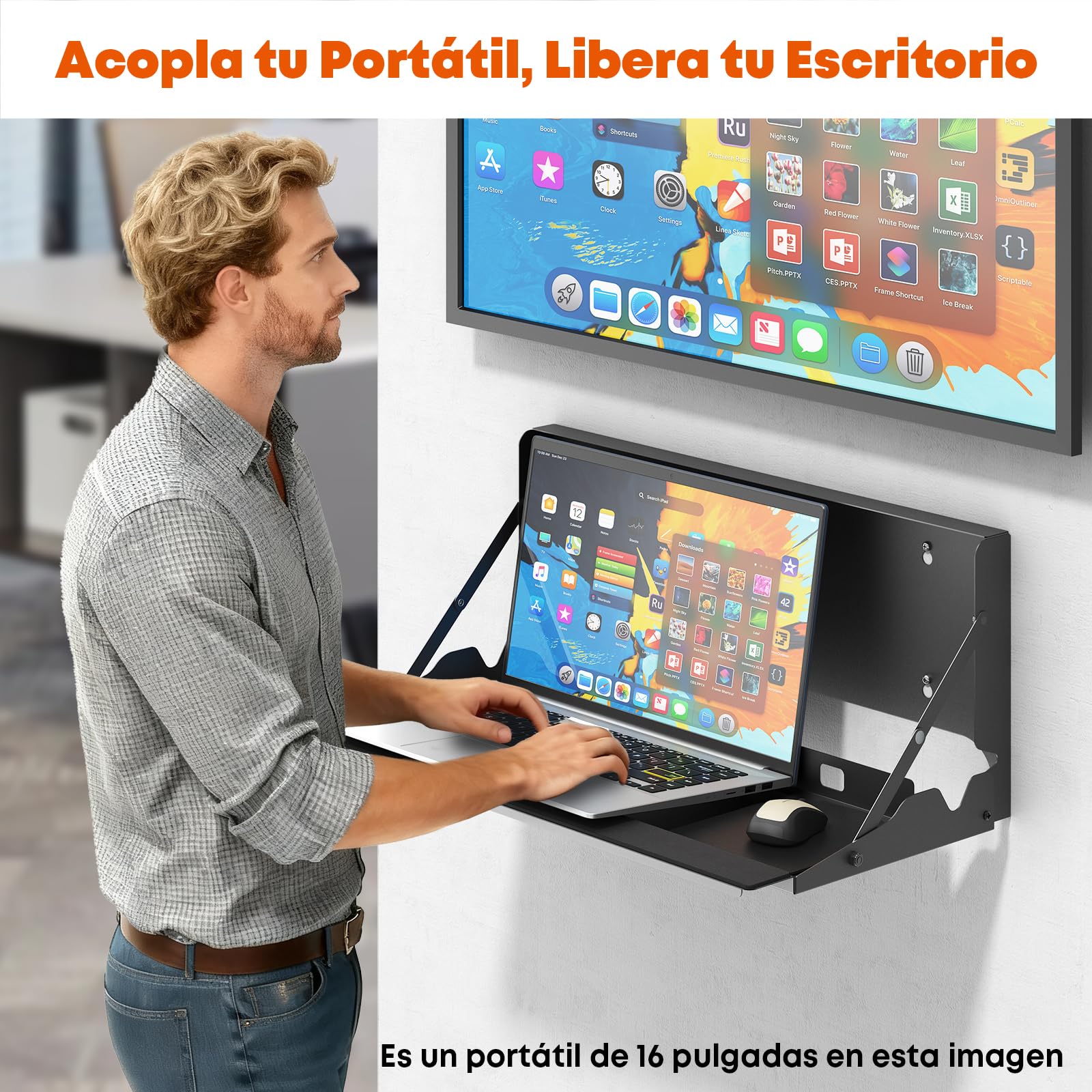 Plateau Clavier Escamotable Murale Ergonomique 61cm - Plateforme pour Clavier & Souris de Bureau et Maison, Capacité de Charge 10 kg, Noir