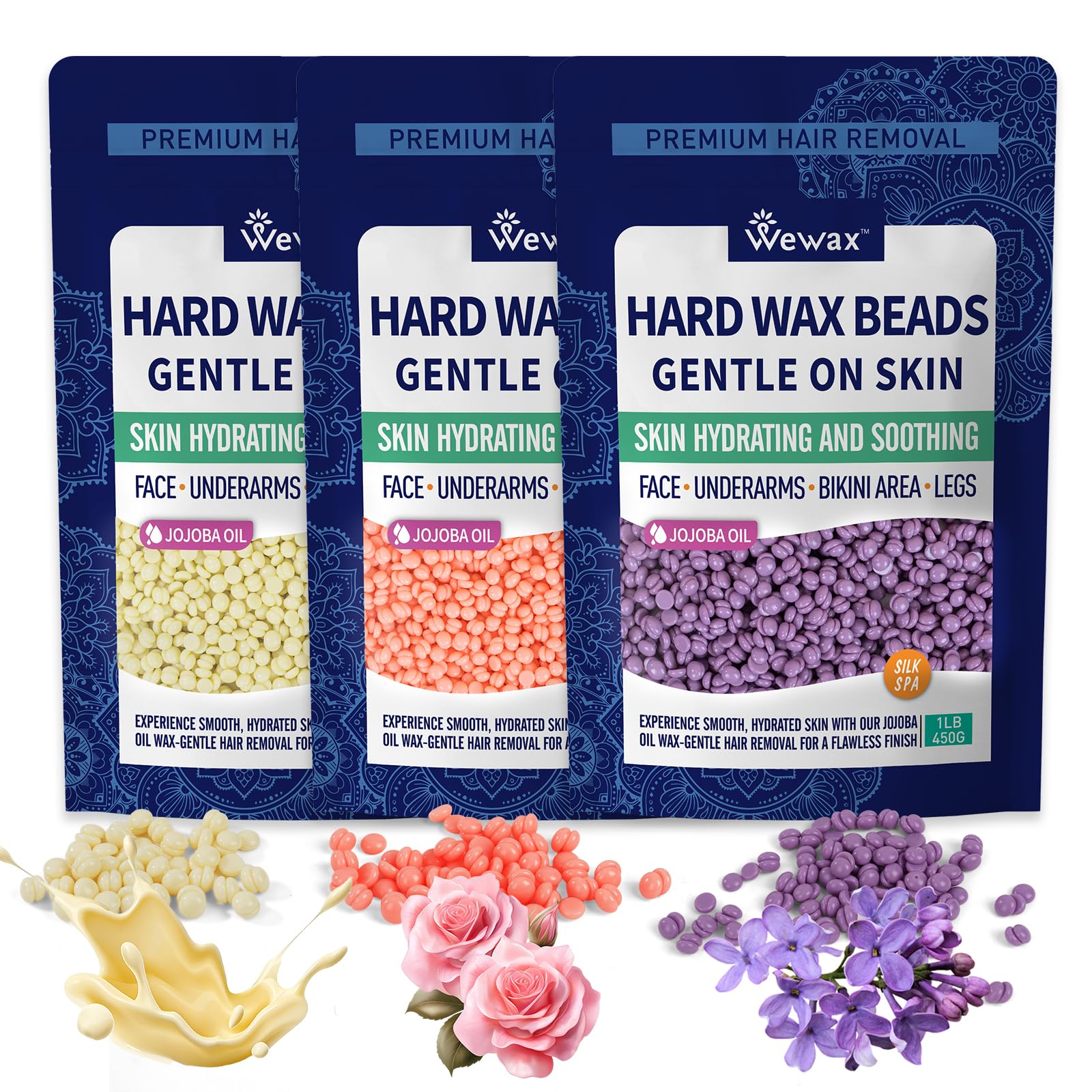 Hard Wax Beads for Hair Removal, 3lbs Waxing beads for Women men 3pack
