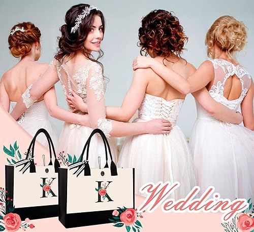 Miniatura 125 de Initial Canvas Tote Bag, Personalized Birthday Gifts for Women Mom Friends Teachers, Monogrammed Tote Bags Suitable for Mother's Day Wedding Beach