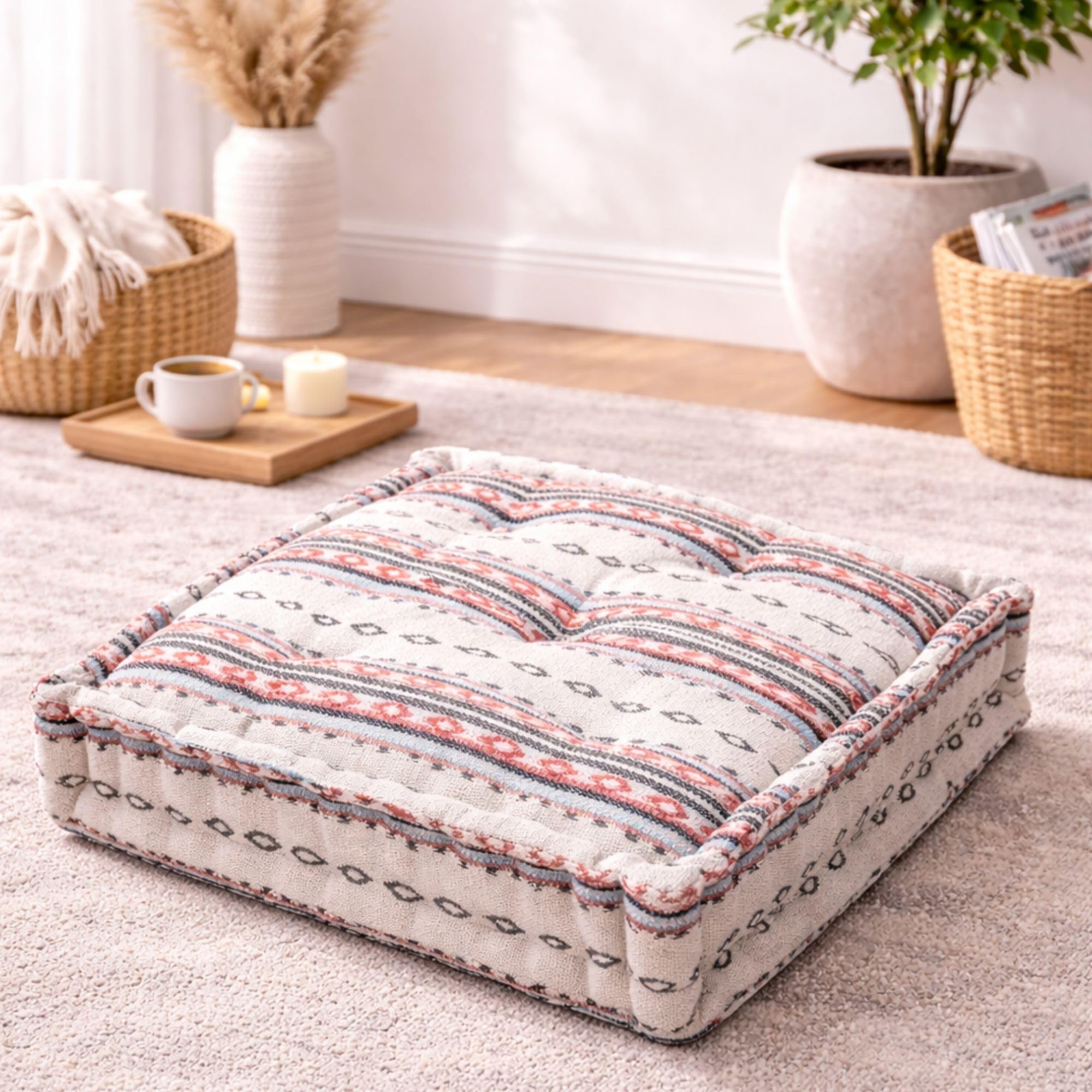 Orange Woven Floor Cushion - Cozy Seating & Meditation -22
