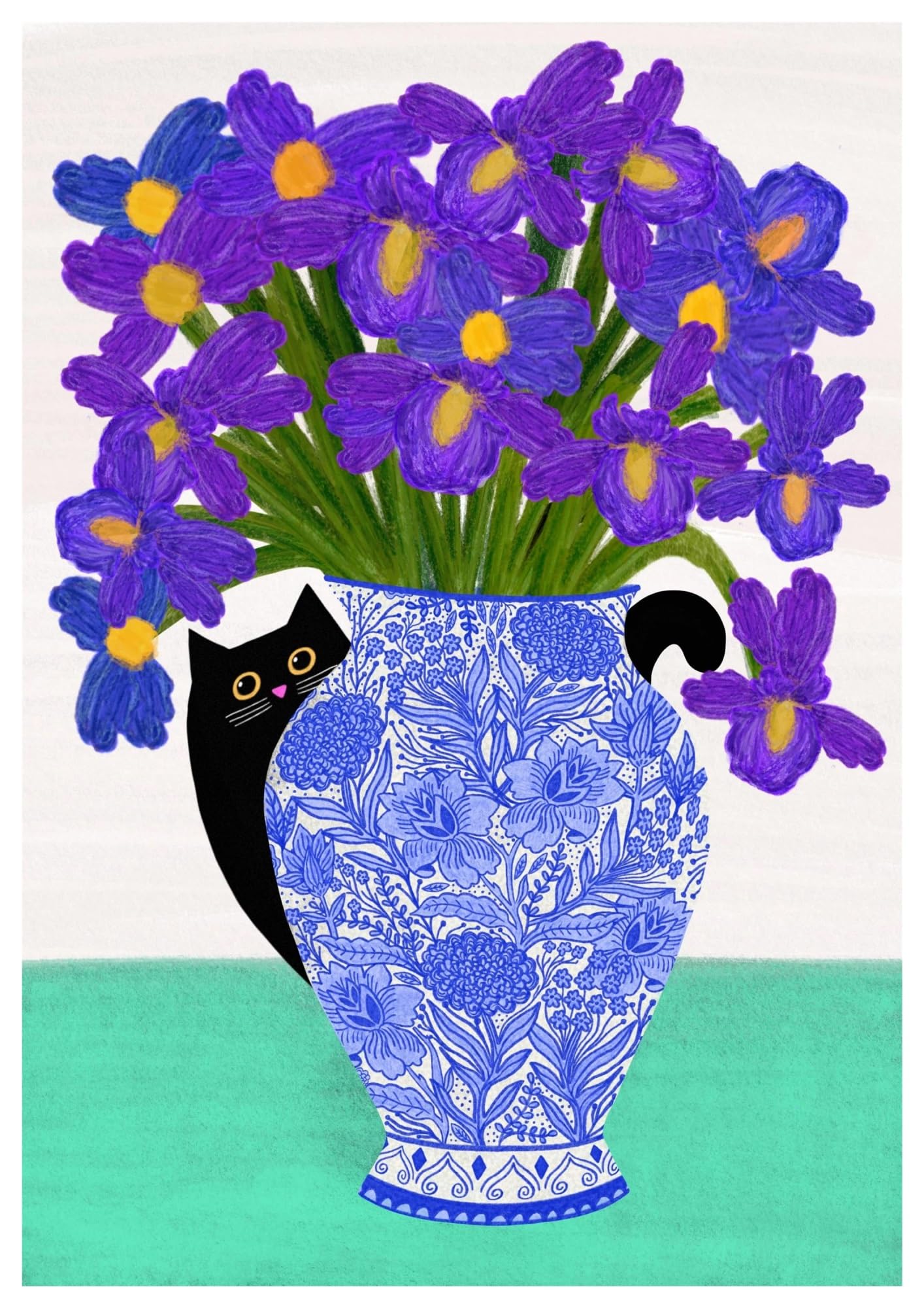 Images murales toile chat noir coloré abstrait et fleurs pour décoration de maison moderne