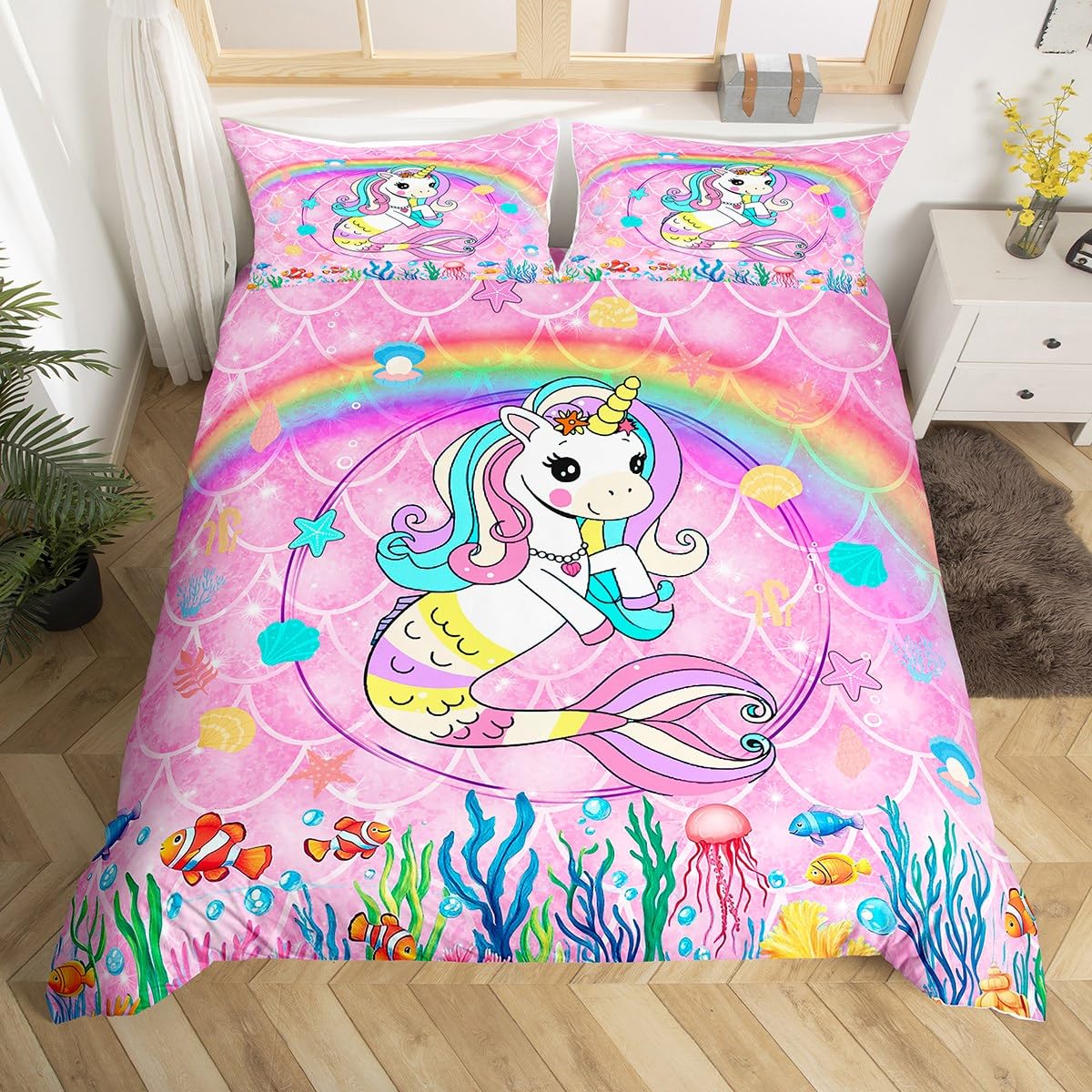 Housse de couette licorne mignonne pour décoration de chambre fille