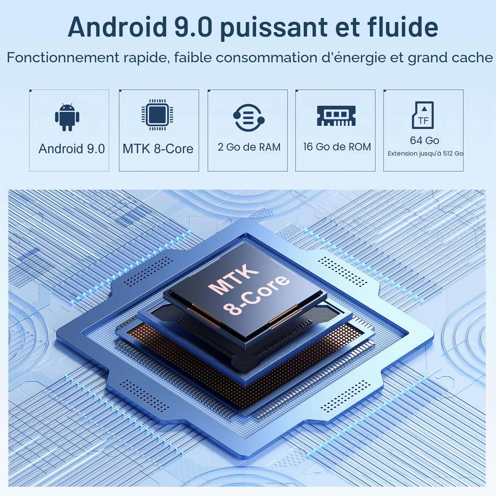 Oilsky Lecteur MP3 Bluetooth WiFi 80GB 4" 1080P Tactile Android 9.0 Portable Spotify Audible Deezer Bleu