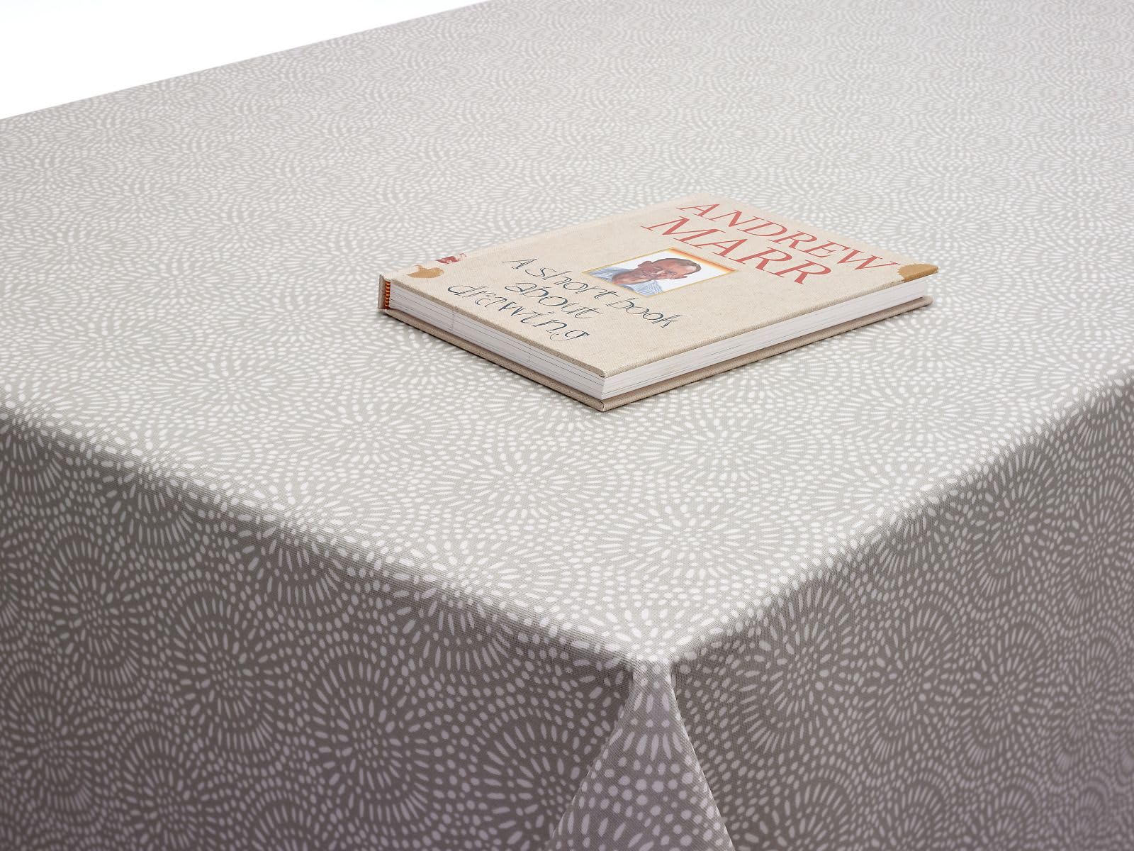 Jolee Fabrics Table Cloth - Wipe Clean Tablecloth Geometric Patterns -Oilcloth Table Protector-Table Cloth Wipe Clean Effortless Maintenance (Light Grey Spiro Circles, Rectangle 132cm x 400cm)