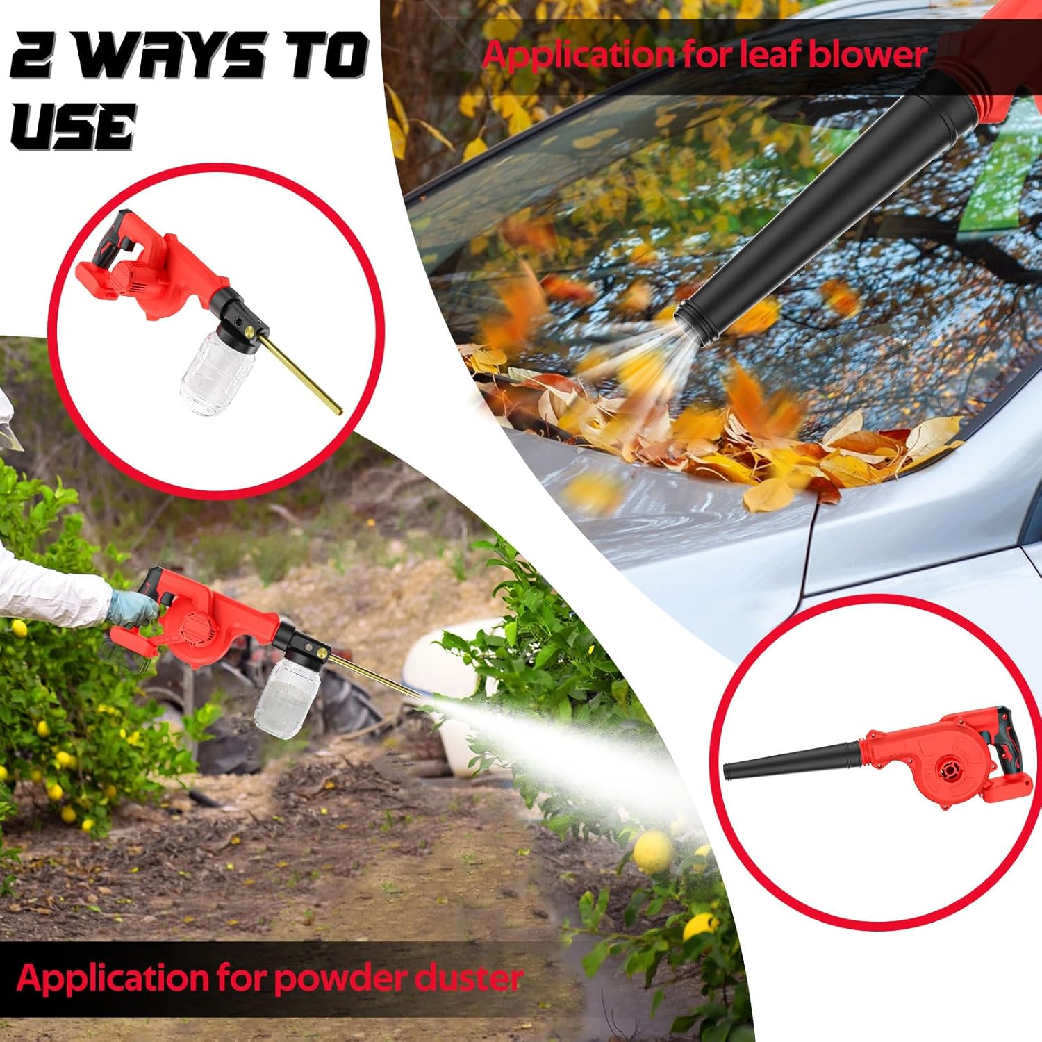 Rozlchar Electric Diatomaceous Earth Duster Compatible for Milwaukee 18V Battery(No Battery), Garden Dust Applicator with 1L Capacity w/7.5" Nozzle, Versatile Leaf Blower & Powder Sprayer