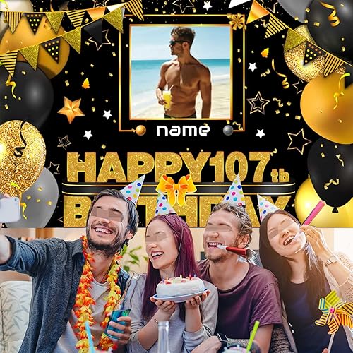 Vista 31 de Cartel personalizado de decoración de cumpleaños número 107 con temática de castillo y princesa, pancarta de tela personalizada para suministros