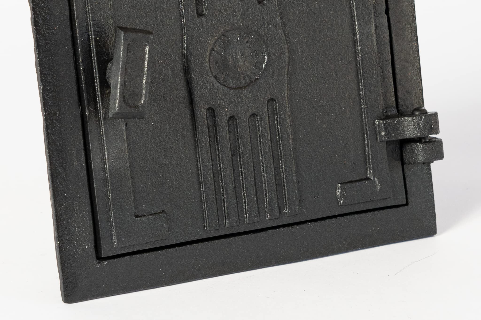 SEZAM Revisionstür für Öfen aus Gusseisen 17 x 3,5 x 17 cm, Kamintür - Klappe - Räumungstür, für Backöfen, Feueröfen & Kamine - schwarz bemalt