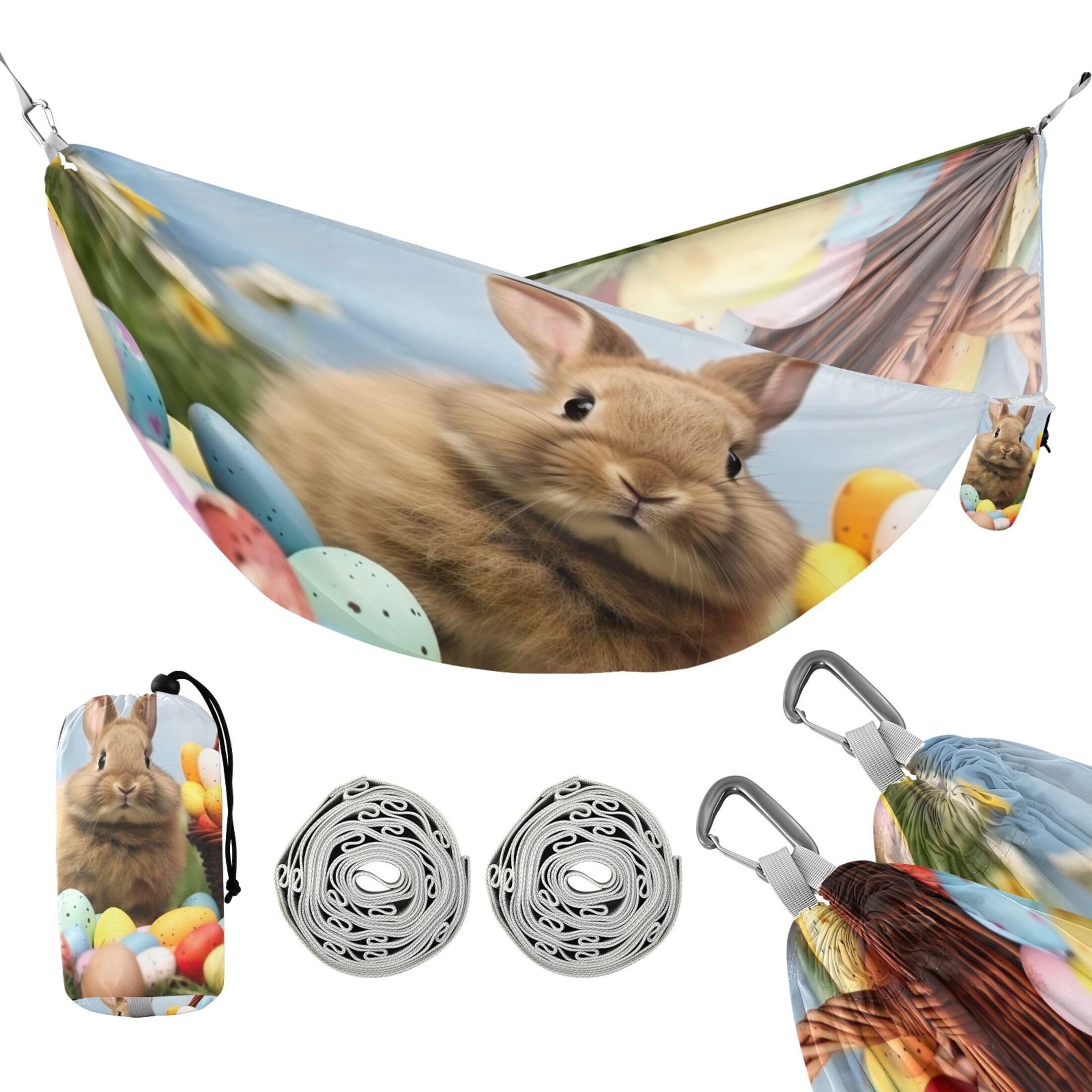 Takiito Easter Bunny Hammock 330 lb Capacity Travel Camping Hammock with Tree Straps, Portable Lightweight for Outdoor Beach Backpacking Backyard Patio