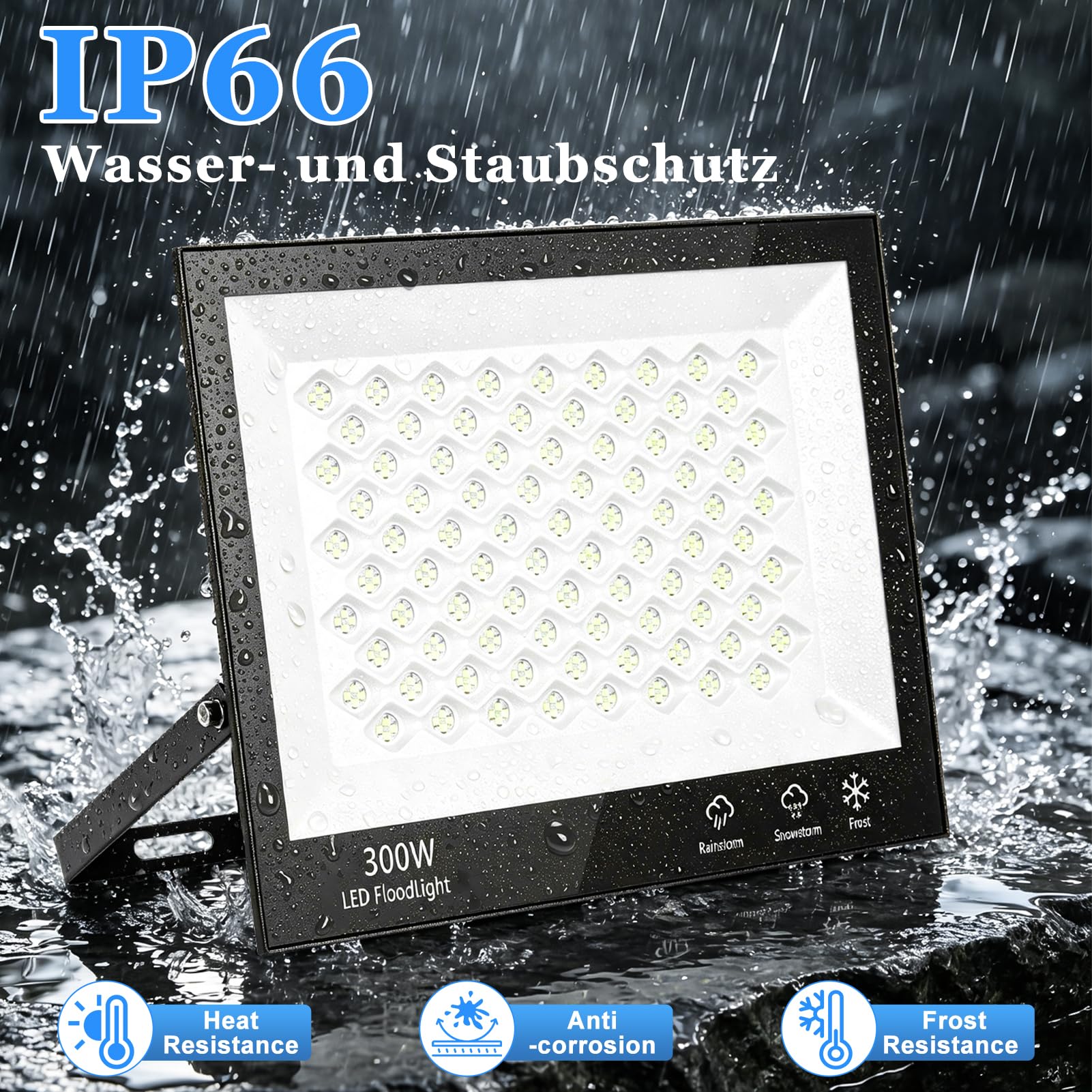 300W Led Strahler,Superhell 30000LM Scheiwerfer LED-Strahler,Scheinwerfer Wandstrahler,IP66 Wasserdicht LED Fluter,6500K Kaltweiß Superhell LED Außenstrahler für Garten,Innenhöfe,Garage