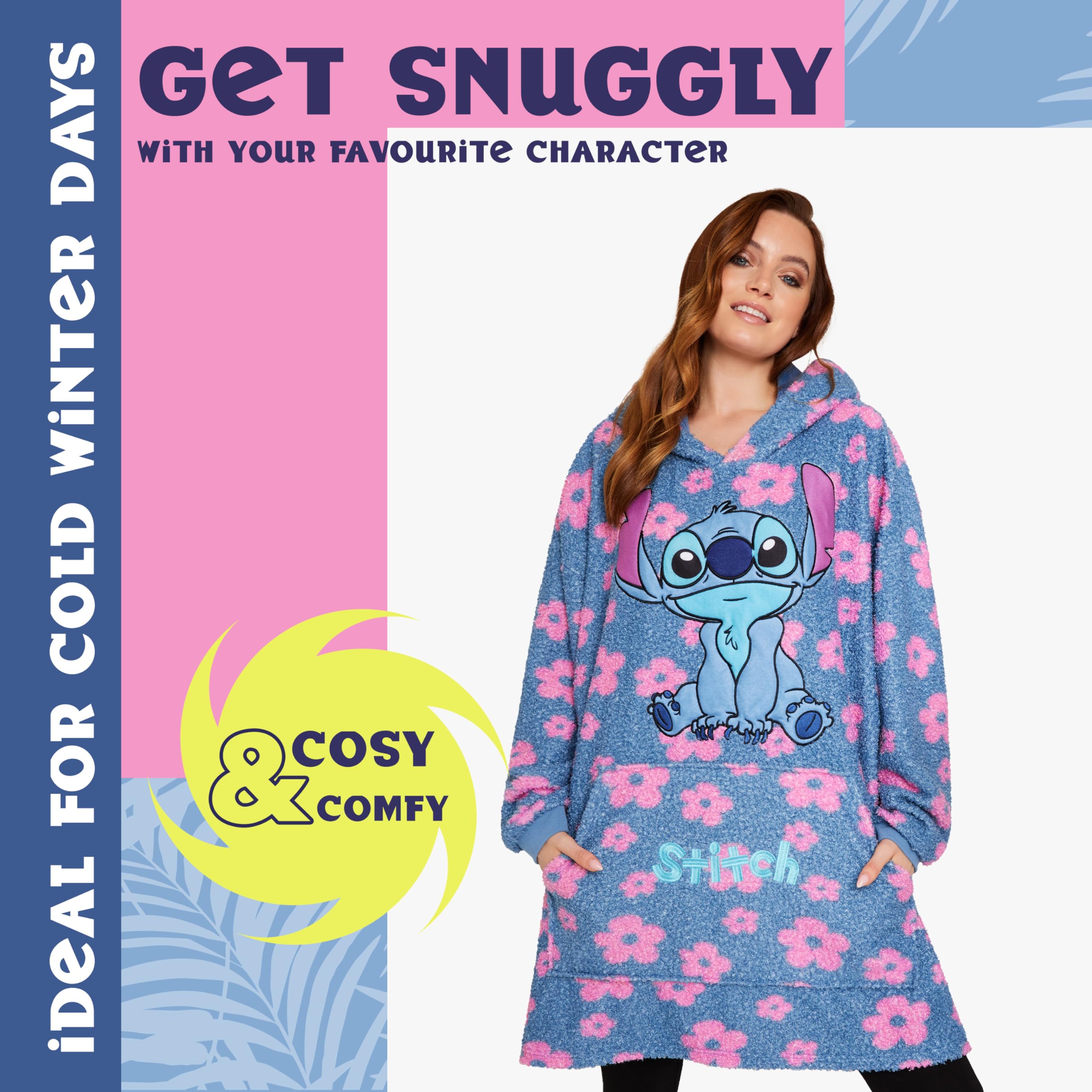 Disney Sweats à Capuche Femme, Pull Plaid Femme, Pull Poncho Oversize en Polaire Stitch Taille Unique