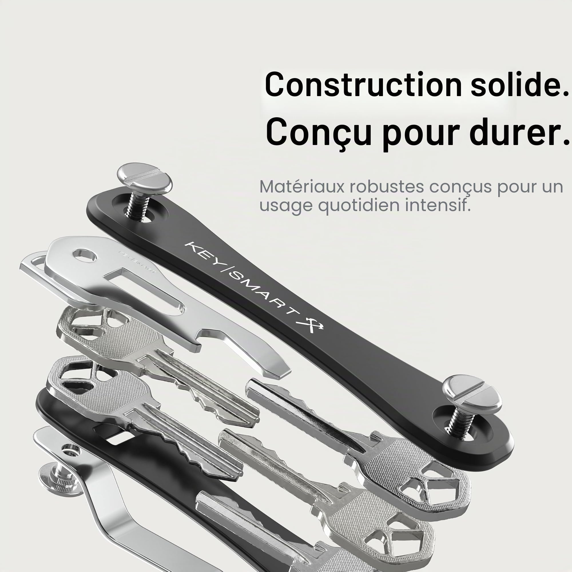 KeySmart Rugged Porte-clés multifonctionnel organisateur de clés jusqu'à 14 clés avec décapsuleur et clip de poche