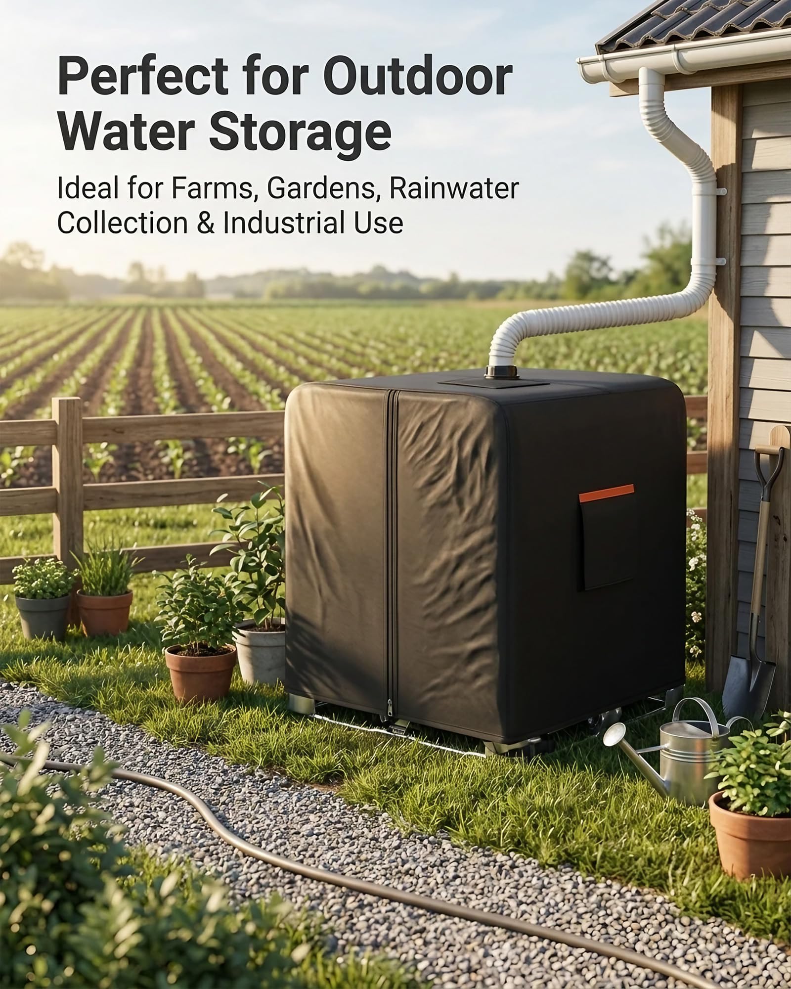 IBC - Funda para bolsa IBC con cremallera, se adapta a tanques de agua de 275 galones, 600D resistente al agua y material de protección solar, color negro