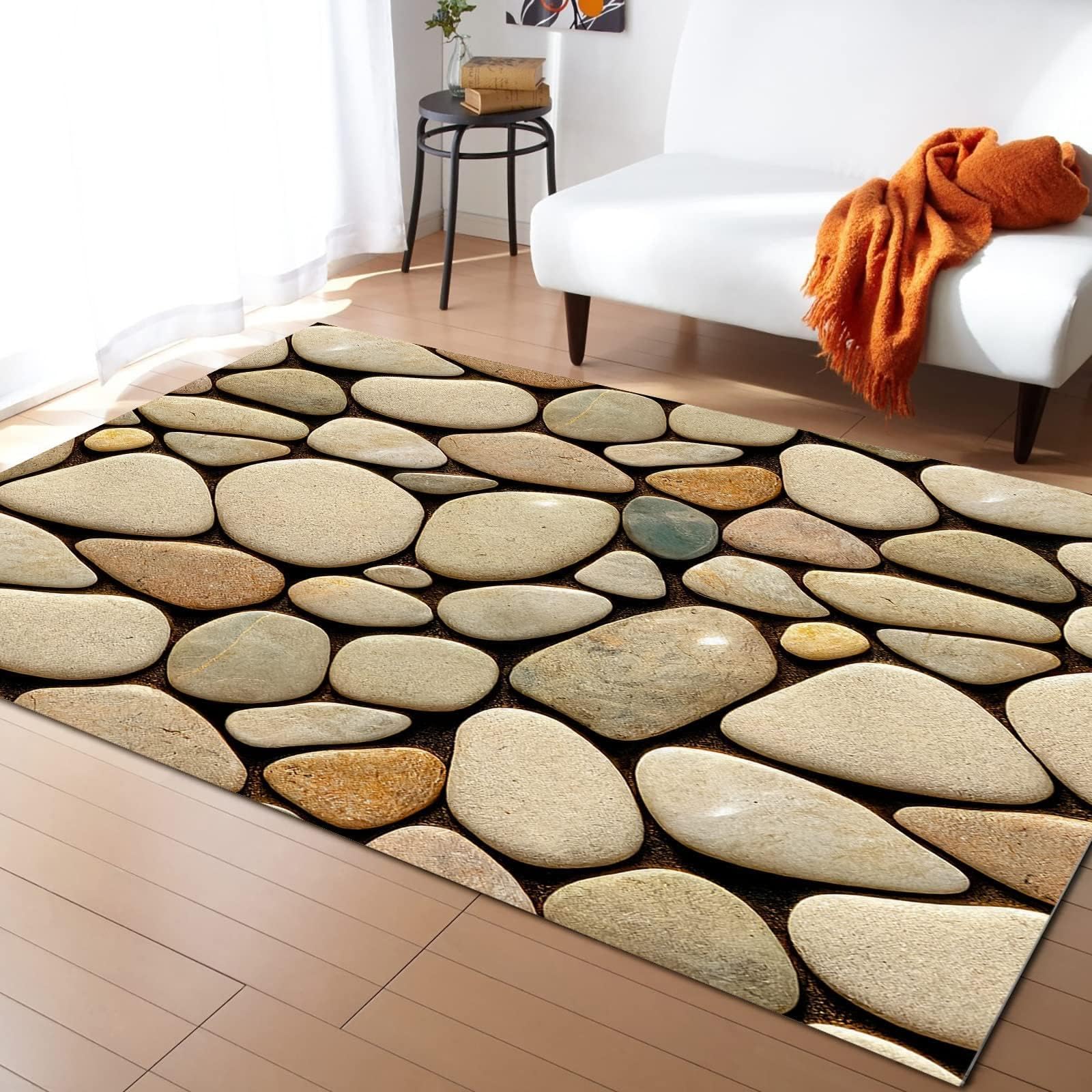 AIBUOE Abstract Art Cobblestone Texture Brown Area Rugs 2×6ft 3D Marble Pebble Stone Soft Non-Skid Indoor/Outdoor Carpet Runner Rug for Bedroom,