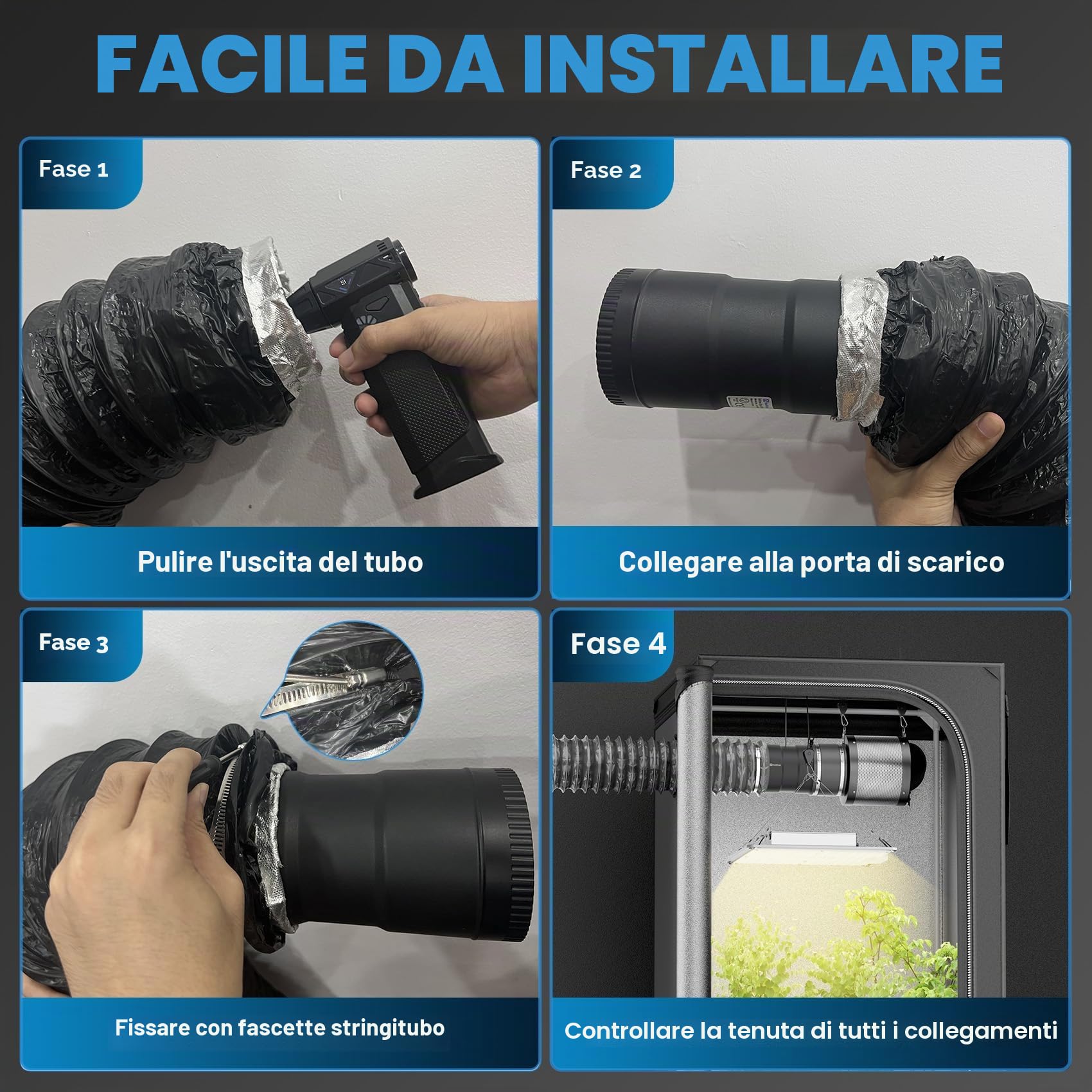 Hon&Guan Ø100mm x 5m Isolato Tubo di Ventilazione in Alluminio PVC Cappa | Flessibile Cappa Cucina Tubo di Scarico Isolamento Termico con 2 Morsetti in Acciaio per Bagno Condizionatore Condotto Grigio