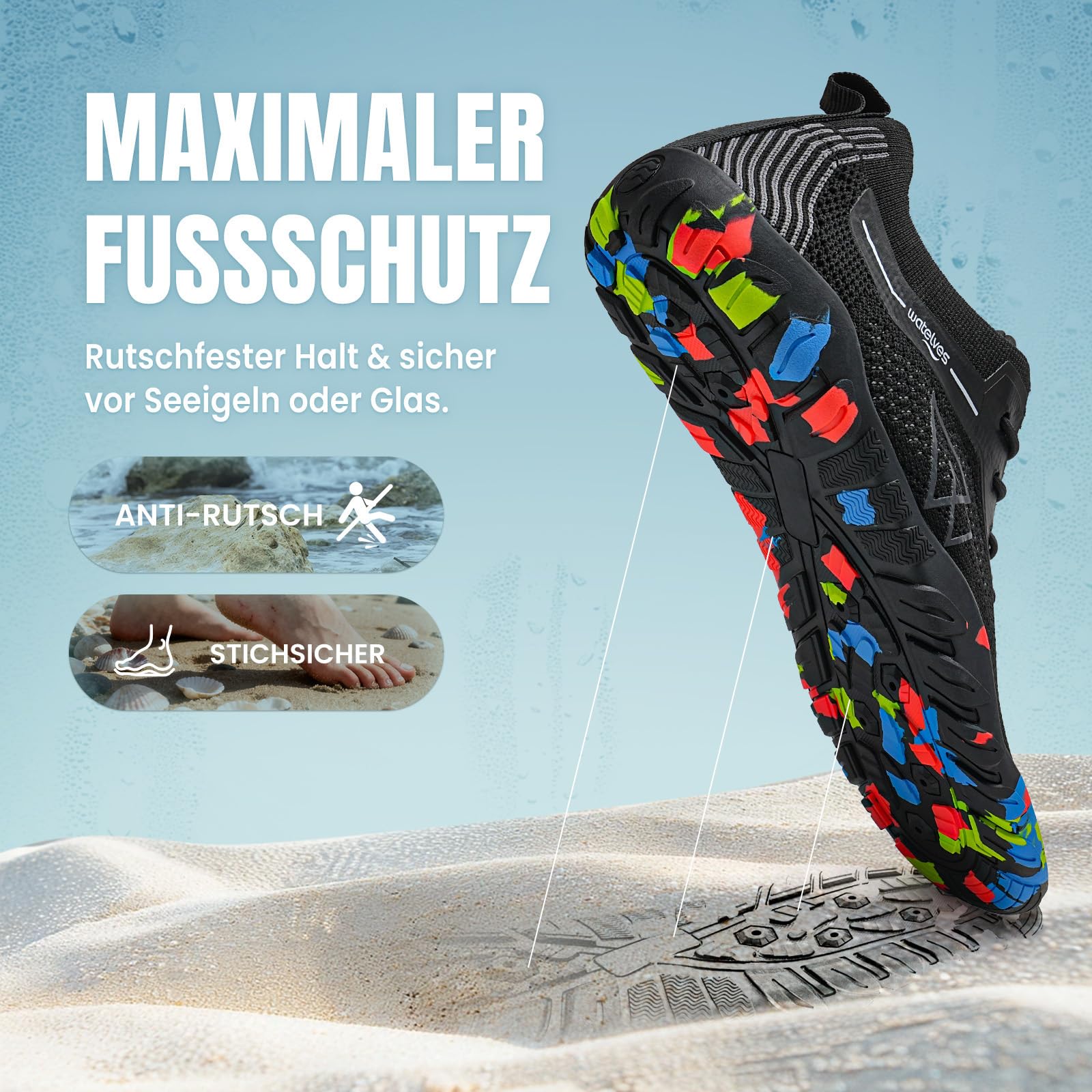 WateLves Zapatos de Agua para Hombres y Mujeres,Secado Rápido,Antideslizante,para Playa,Buceo,Surf,Deportes Acuáticos,Senderismo,Yoga,Uso Diario,Tallas 36-48 EU