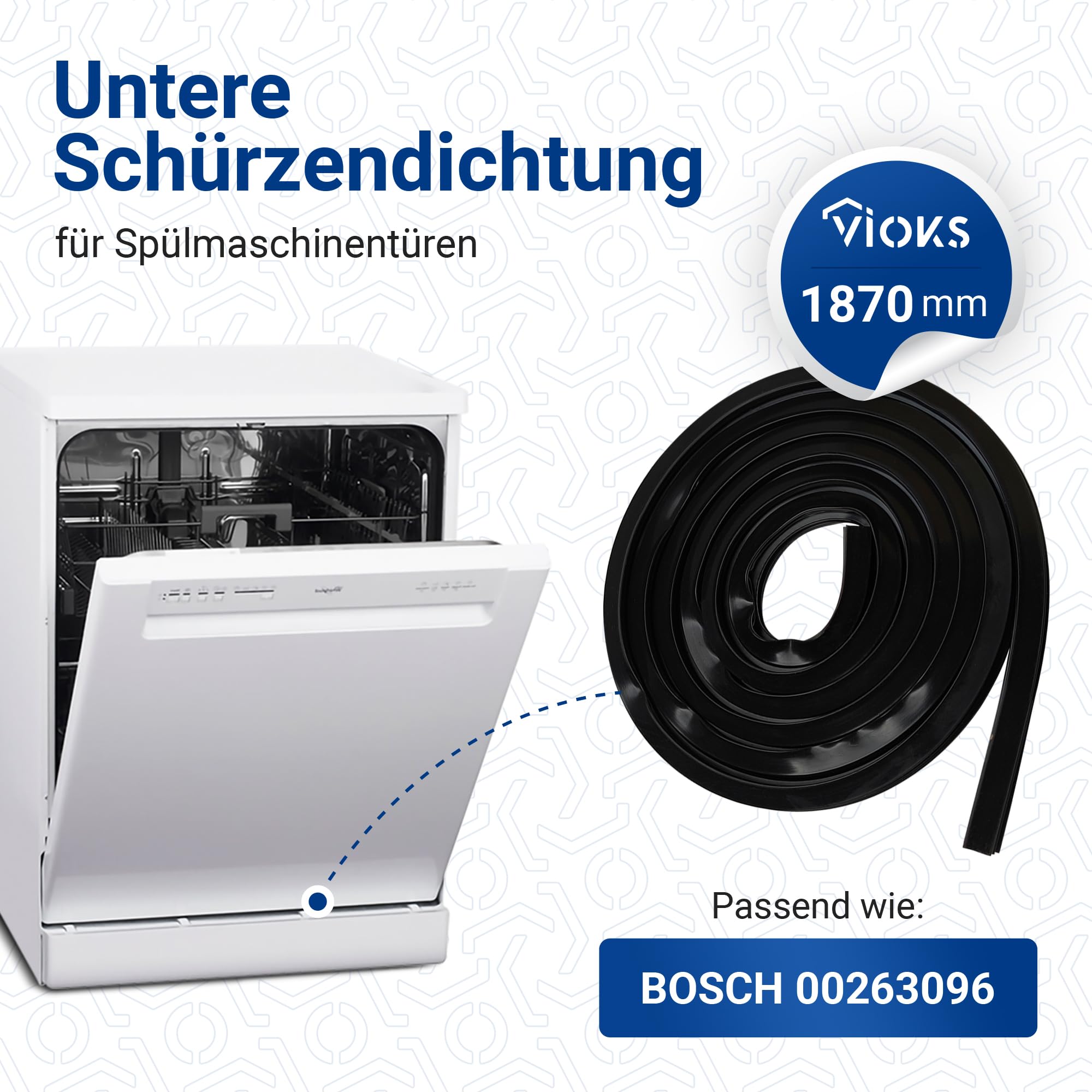 VIOKS Uszczelka drzwi zmywarki 1,87 m zamiennik dla Bosch Siemens 00263096 263096 - Uszczelka gumowa 3-stronna do zmywarki Avantixx Extraklasse Logixx Classixx Maxx Silence iQ100 iQ300