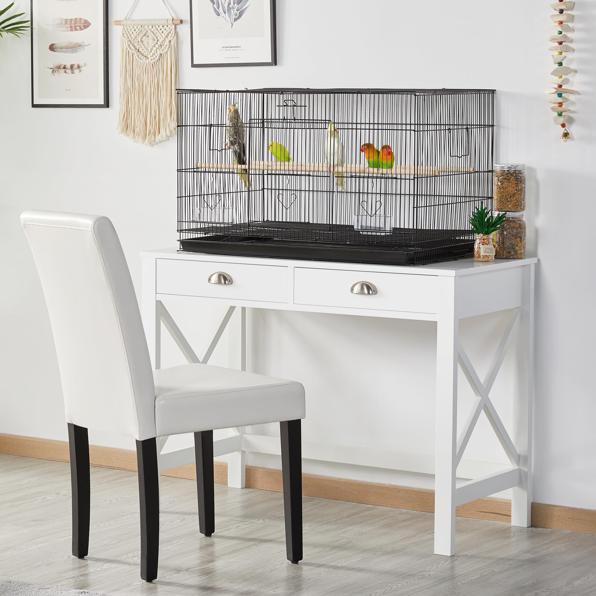 Yaheetech Gabbia Uccelli Metallo Impilabile 77,5 × 46,5 × 46 cm Nera | Gabbia Rettangolare Impilabile, Struttura Pratica, Adatta per Pappagalli, Calopsite, Parrochetti e Inseparabili Domestici