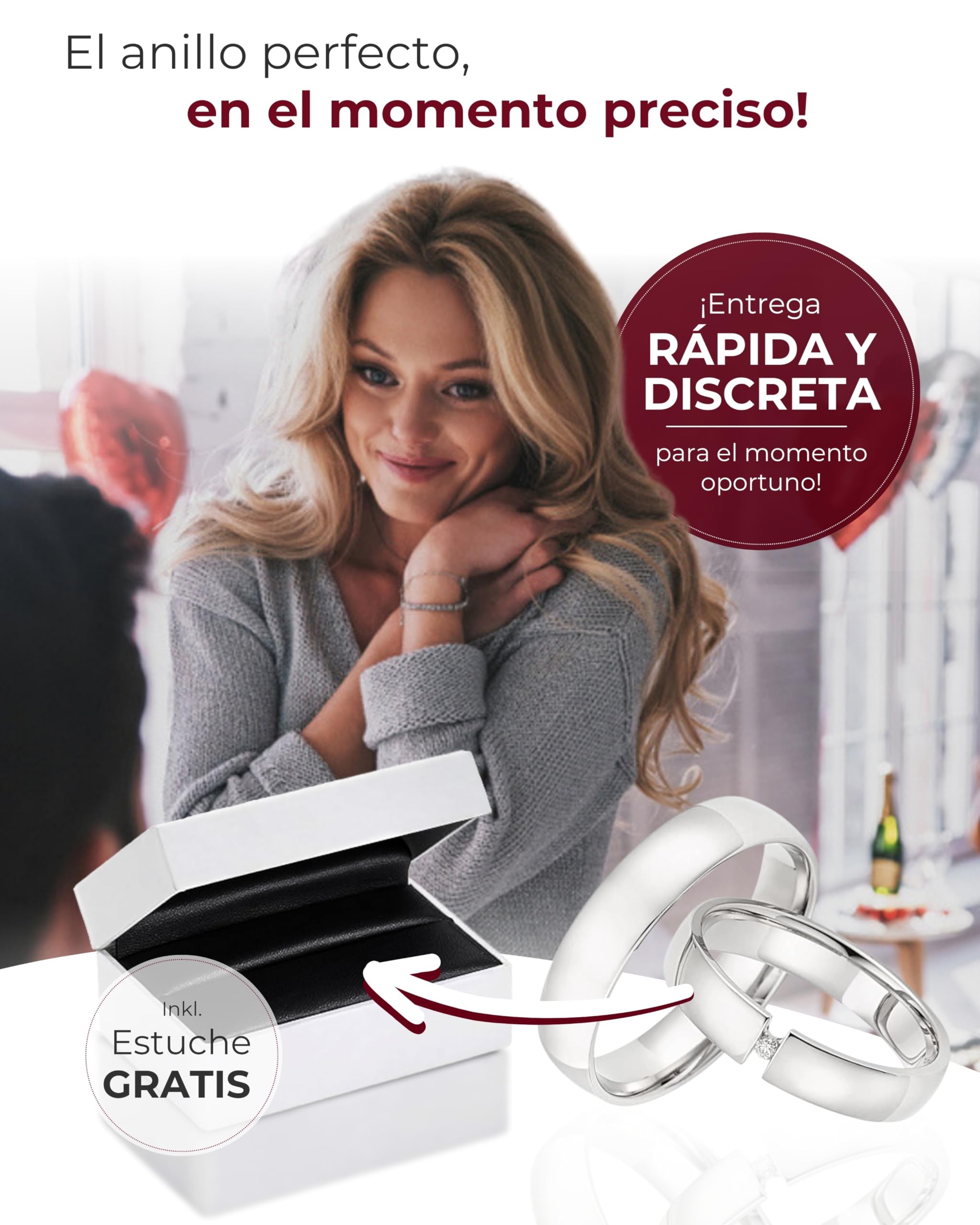 123traumringe 2 anillos de boda con brillante de plata 925 (diamante/grabado/cinta métrica y estuche).S91
