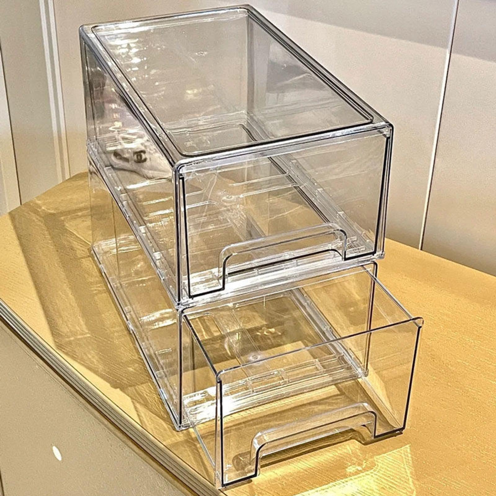 Organizadores de cajones para ropa interior apilables y transparentes que realzan la decoración de armarios y cajones. Compartimento para vajilla y