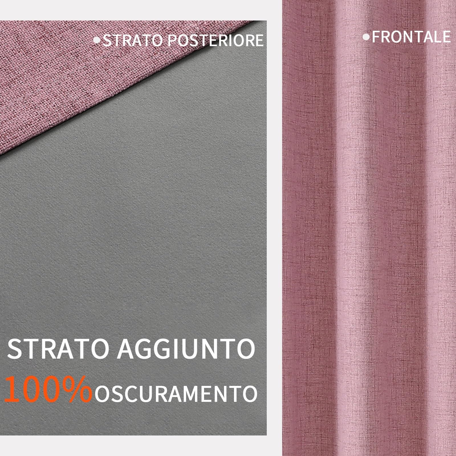 Joydeco 100% Tende Oscuranti per Interni 2 Pezzi, Lino Tende Termiche con Occhielli per Soggiorno Moderne, Cameretta Bambini, Camera da Letto Blackout Curtains(Rosa, 2xL117xA137)
