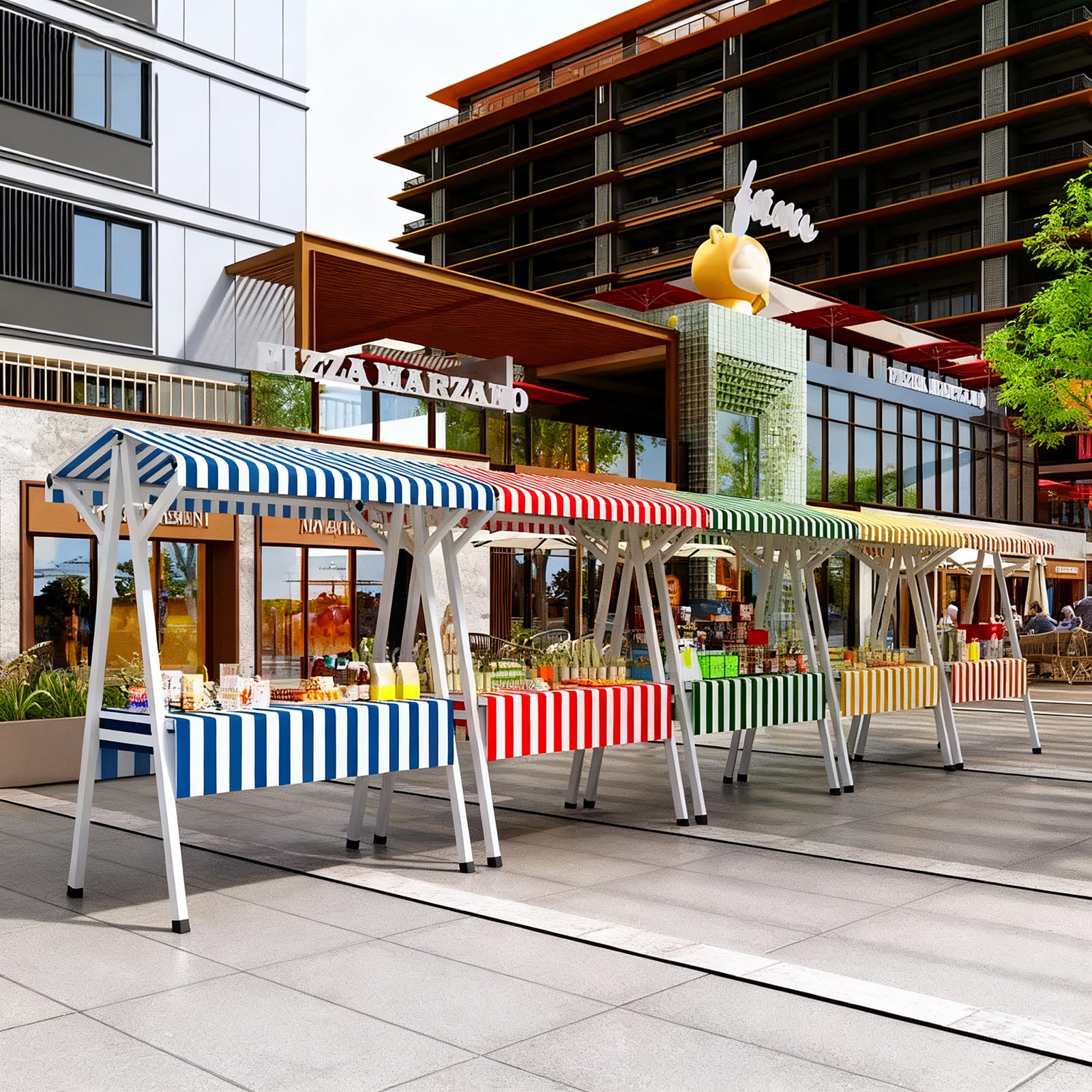 Faltbarer Metall Marktstand, Imbisswagen Verkaufsstand Food Cart, Tragbarer Stand Auf Rädern mit Markise, Kiosk Für Straßenmärkte Bauernmärkte Festivals Events(Blue, 110cm/43.30in)