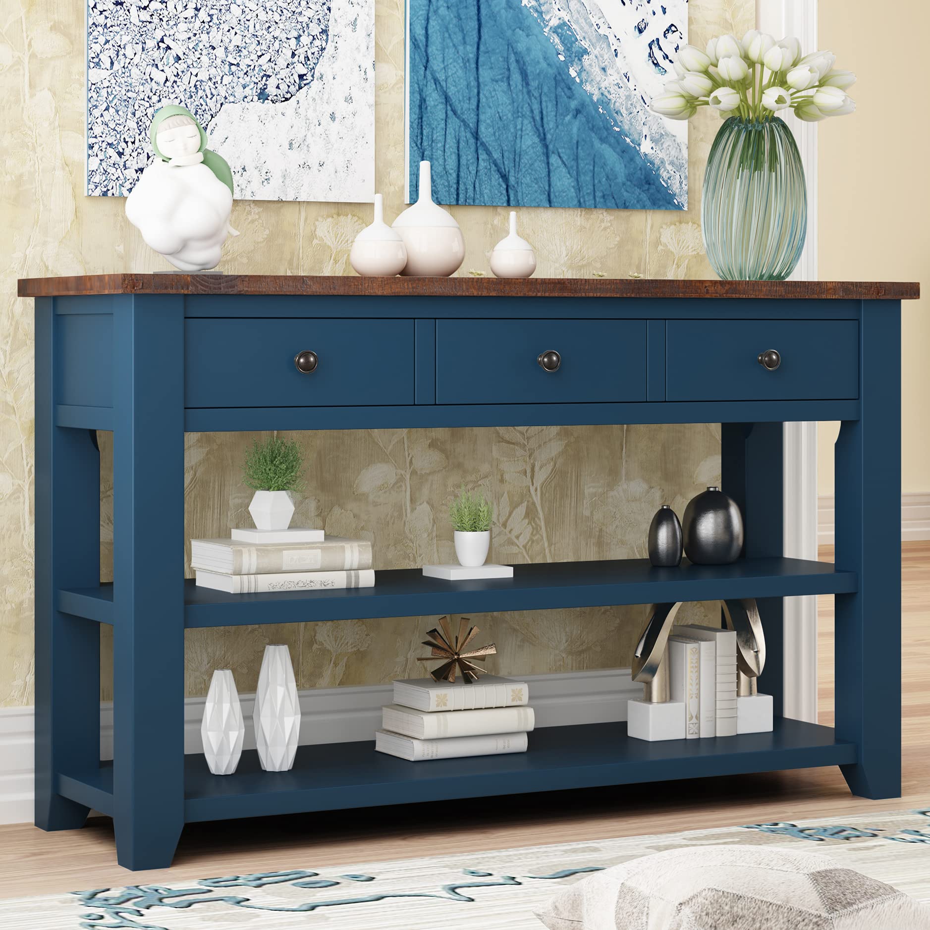 Buy Farmhouse Wood Console Table 48Inch Modern Sofa Table with Drawer