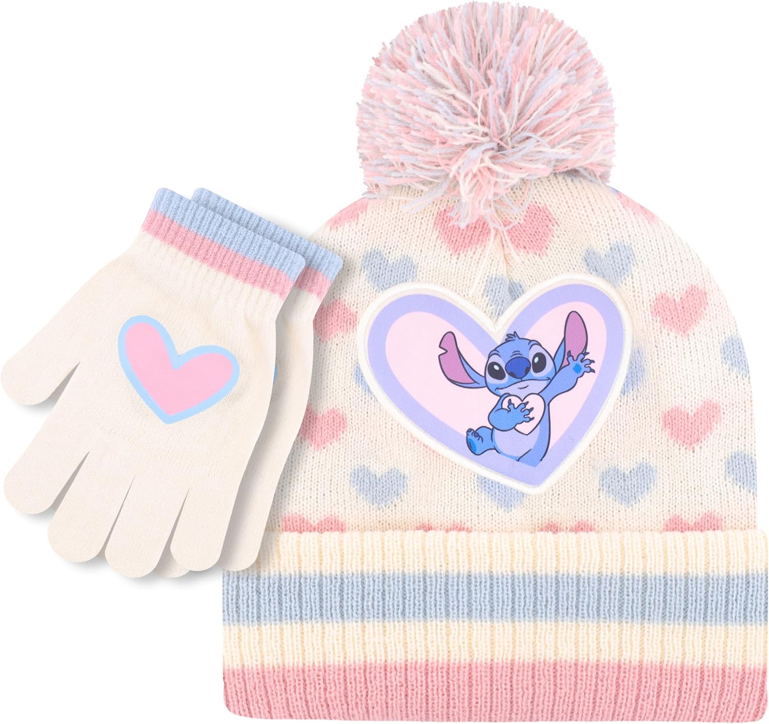Disney Lilo and Stitch Kids Beanie Hat and Glove Set for Girls – Blue Stitch Hat for Girls Ages 5-13