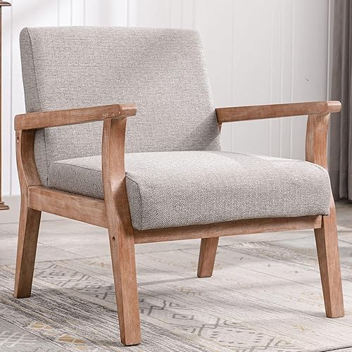 VESCASA Silla con brazo decorativo de lino con patas de madera cepillada negra, cómoda silla auxiliar de granja con asiento tapizado de 23.2