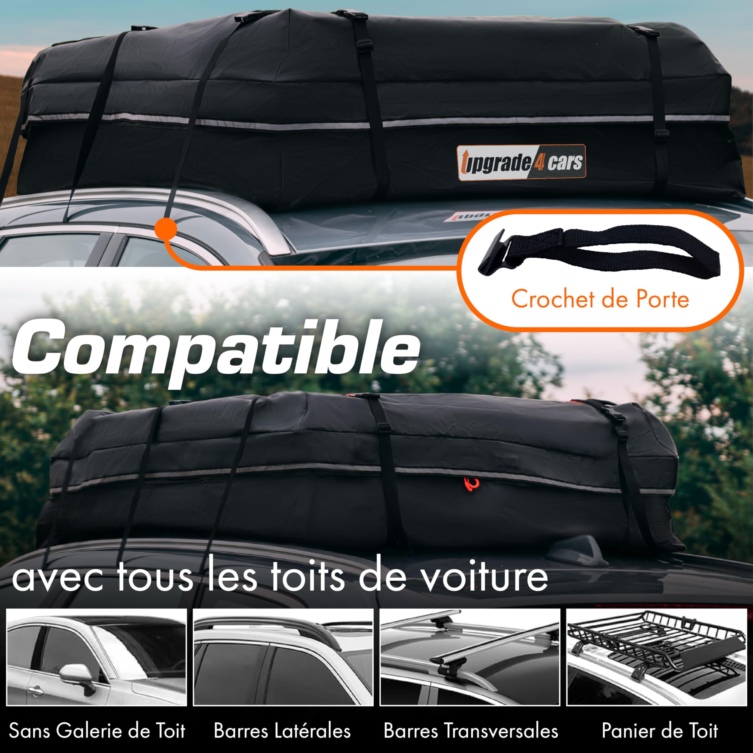 Upgrade4cars Coffre de Toit Voiture 566L sans Barre de Fixation Inclus Accessoires | Sac Porte-Bagage Universel Pliable & Étanche 130 x 110 x 40 cm