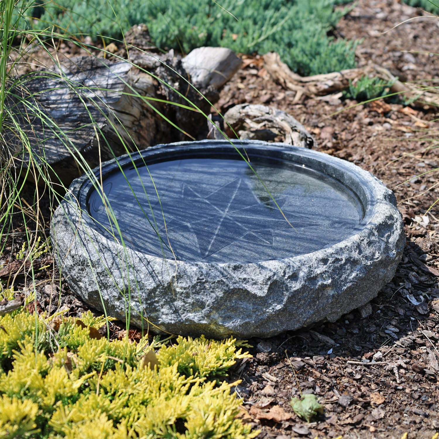 CLGarden Granit Vogeltränke Windrose Ø 35cm Vogelbad Insektentränke Stein Garten Winterfest frostsicher Wasserschale Vögel