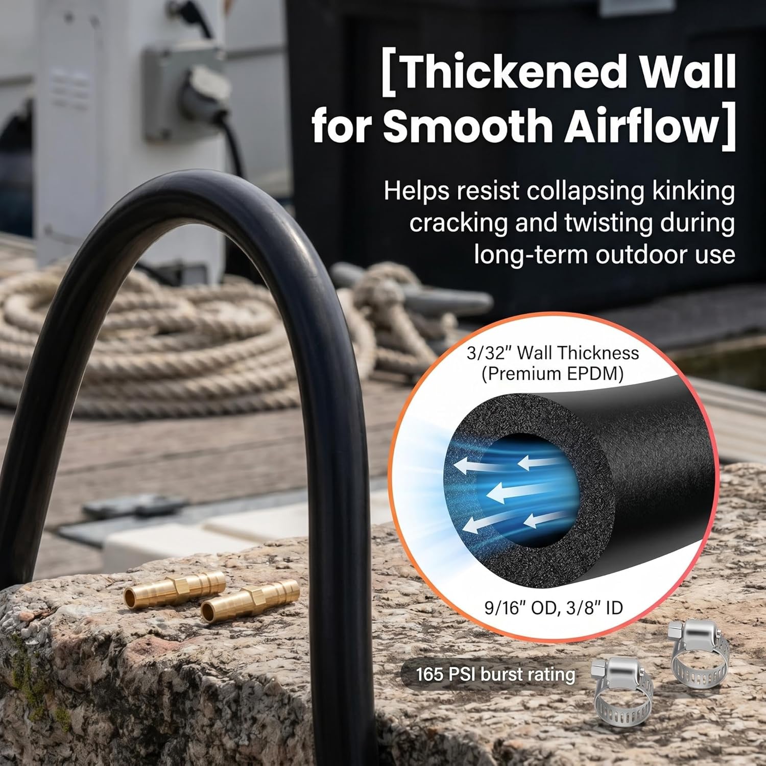 Weighted Self Sinking Aerator Hose 100ft 3/8 Inch for Pond Garden, Direct Oxygen Release from Hose Body without Diffuser for Lake, Aquaculture, or Backyard Water Feature