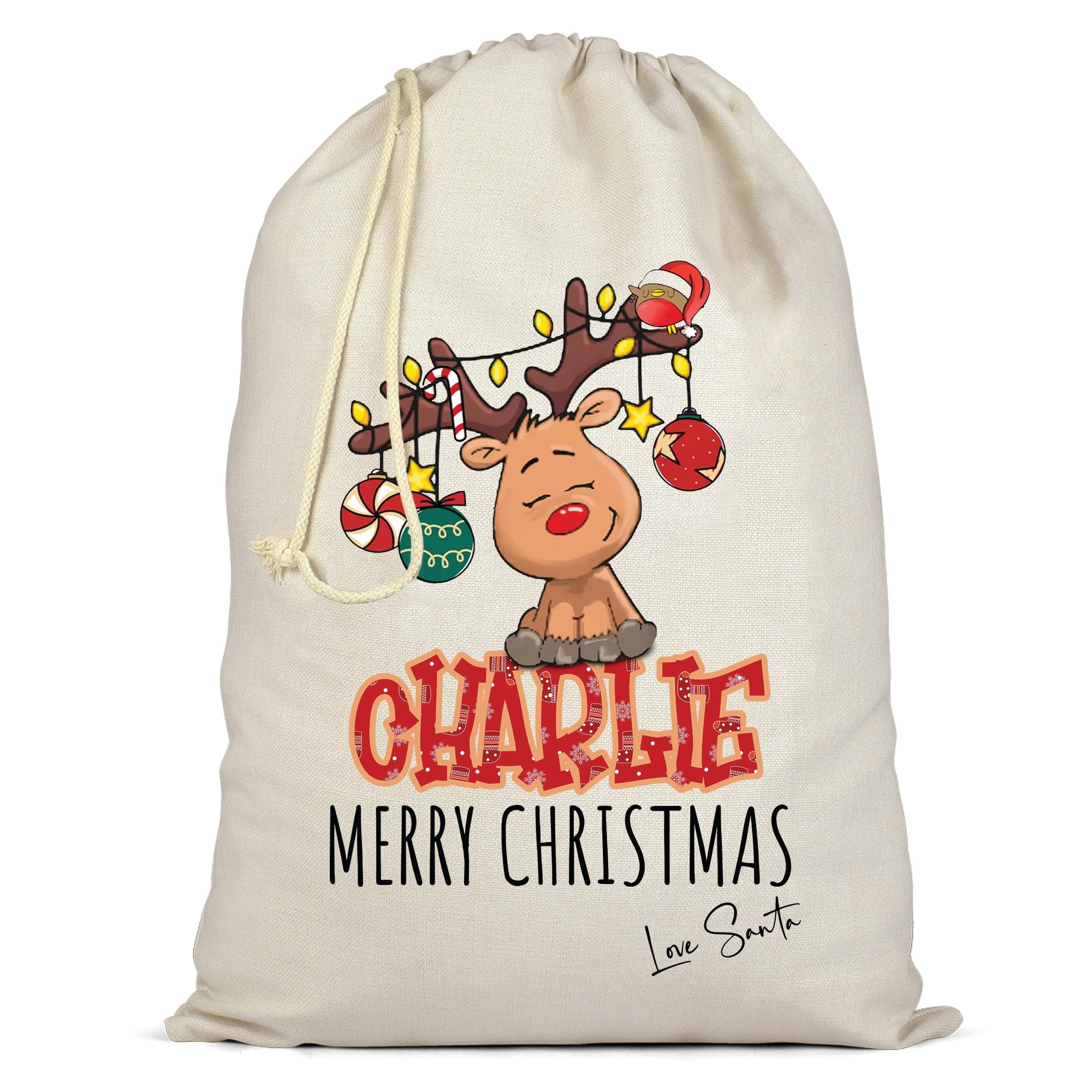 EMIT PRINT Personalised Santa Sack XL (50x75cm) – Premium Quality Cotton Christmas Bag with Custom Name and Secure Drawstring | Large Reusable Xmas Present for Kids - Red