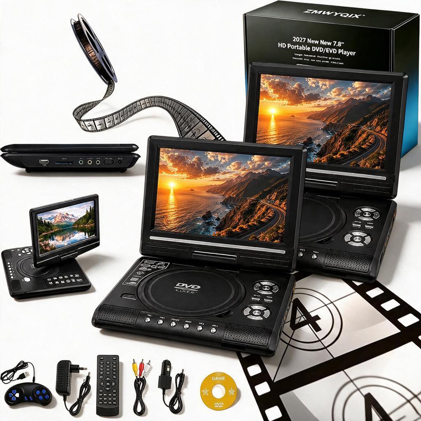 7.8" HD Portable DVD/EVD Player - Rechargeable Large Screen Media Player, Portable DVD Players, Compatible with CD/USB/SD, Perfect for Home &amp; Travel Enjoy Movies，2PC