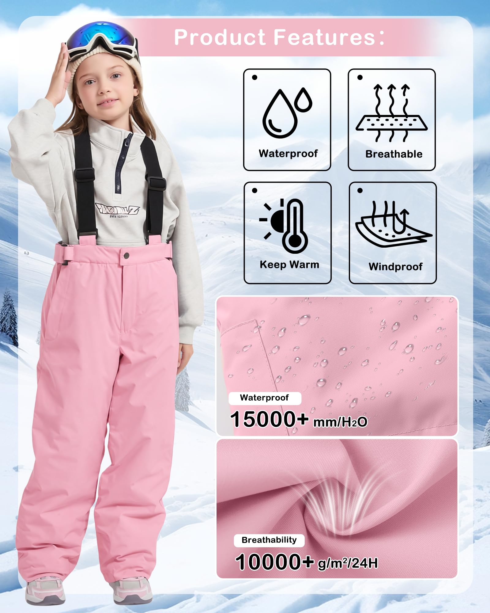 Bluemagic Kinder Latzhose Schneehose,Isolierte Ski Snowboardhose