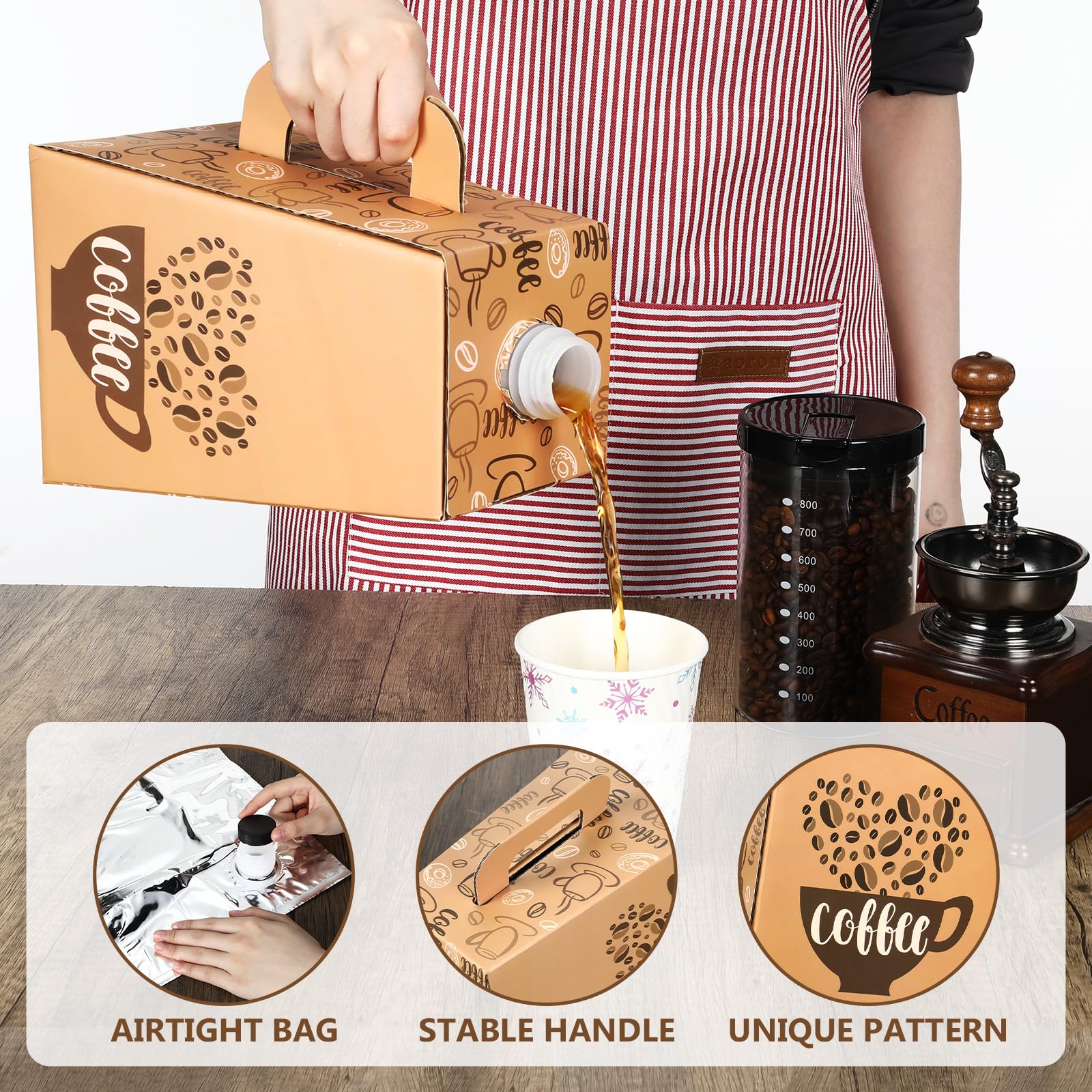 Watersay Paquete de 10 cajas de café para llevar para catering, cajas de café desechables de 96 onzas con asa, contenedores de almacenamiento para fiestas, catering, oficina, llevar