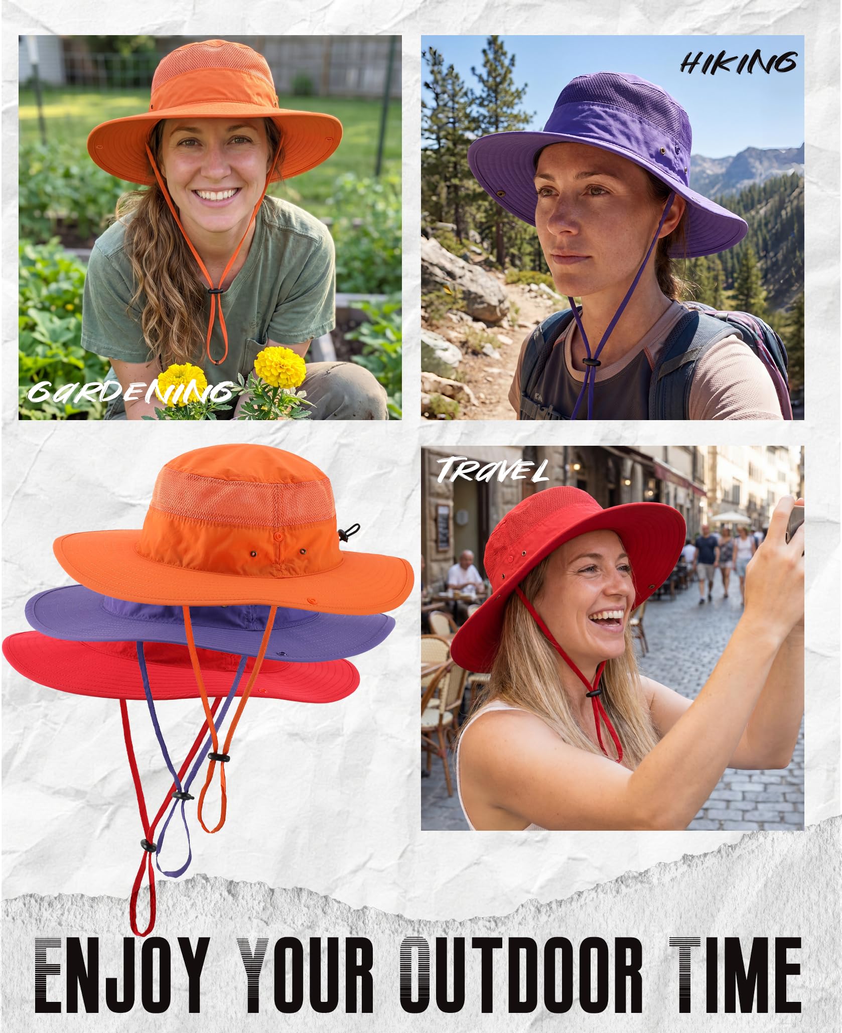 Connectyle Sombrero de Malla para el Sol al Aire Libre, protección de ala Ancha, Verano, Pesca, Caza, Senderismo, Gardenig, Naranja