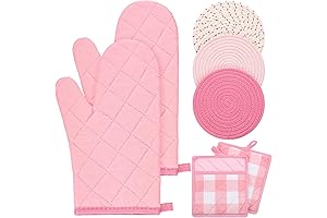 Pink Oven Mitts and Pot Holders Set for Farmhouse Kitchen