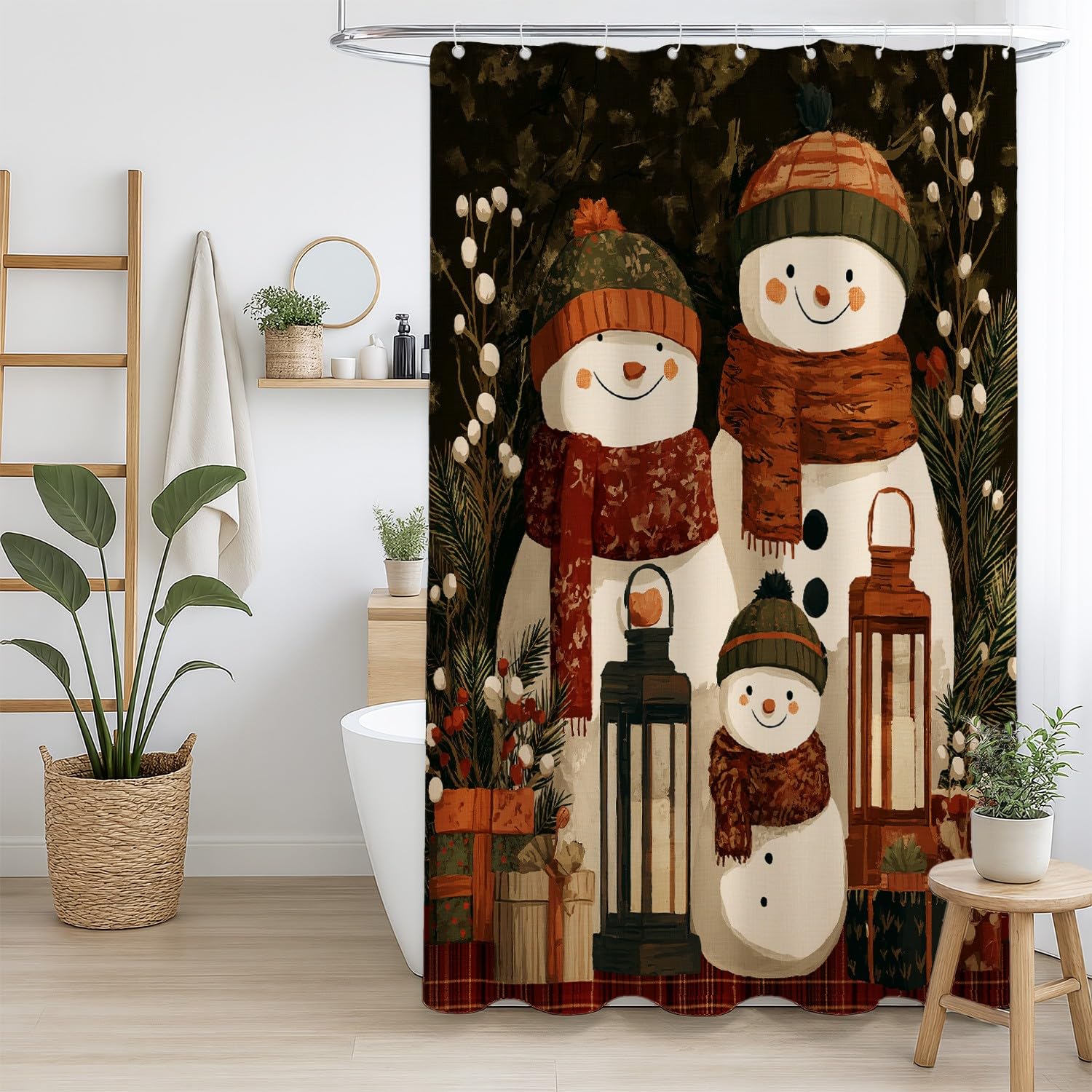 Generico Zasłona prysznicowa 240 x 200 cm, 1 sztuka, miękka mikrofibra, wodoodporna i odporna na pleśń, zmywalna, do łazienki lub wanny, z oczkami i haczykami, Siena, bałwan latarnia