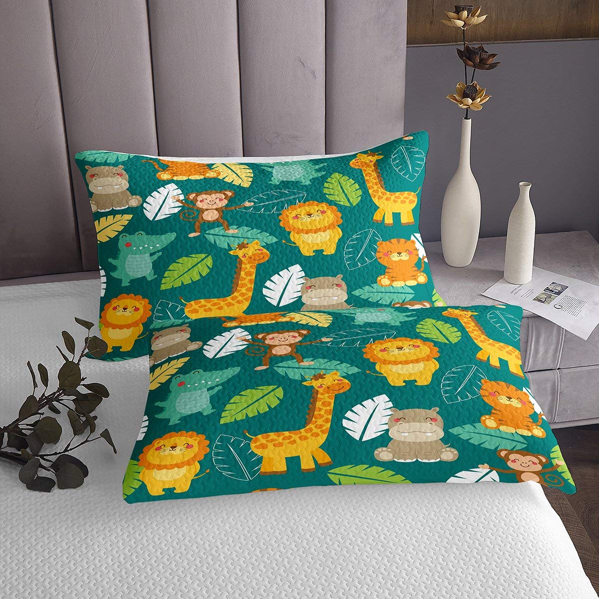 Set copriletto per bambini con leonetigregiraffaper camera da letto con animali selvaticicopriletto trapuntato kawaii coccodrillo Widlife trapuntato per letto con 1 federa170X230cm