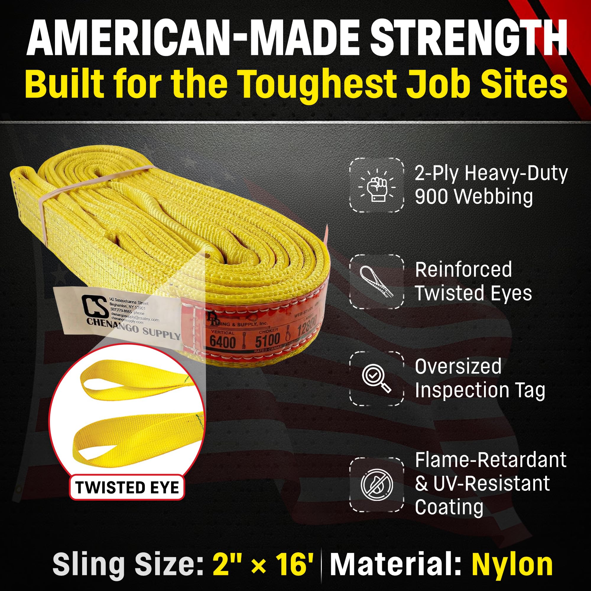 Heavy Duty Lifting Sling - 16ft Nylon, 6400 lbs -2 Heavy Duty Lifting Sling - 16ft Nylon, 6400 lbs -2