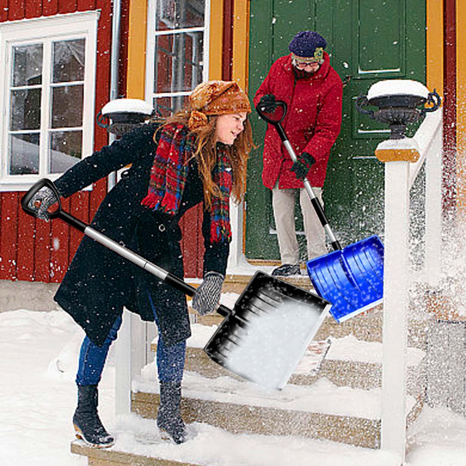 Pelle à neige de grande capacité avec poignée ergonomique - Outil de déneigement amovible léger et portable pour jardin, camping, extérieur, urgence, bonhomme de neige - Noir