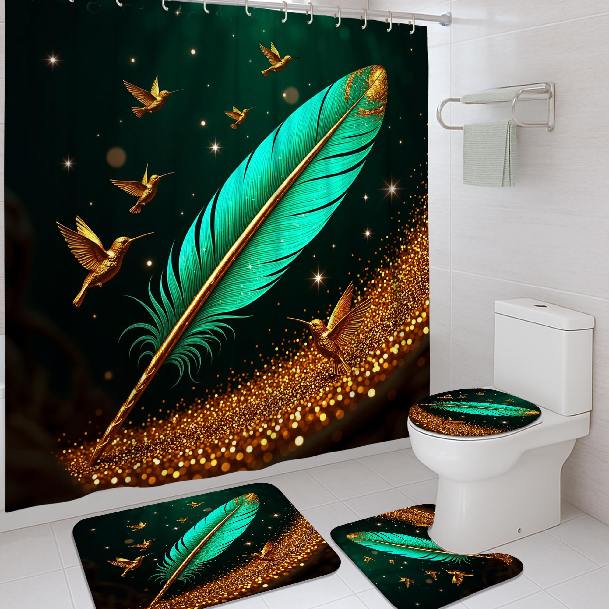 Rideau de douche colibri artistique tissu étanche 183x183 pour douche et baignoire