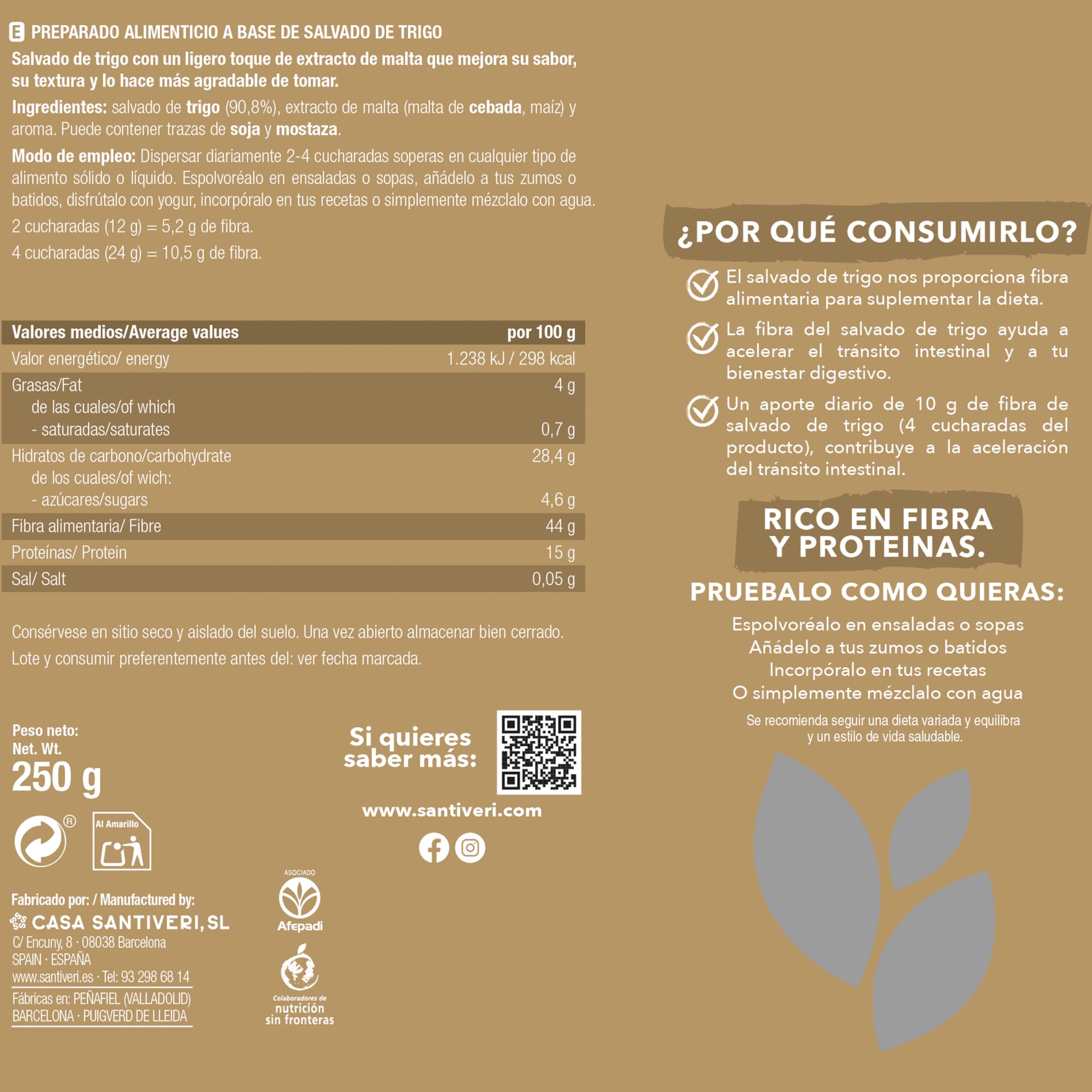 Santiveri - Salvado Entero Integral Trigo Bolsa - 250g