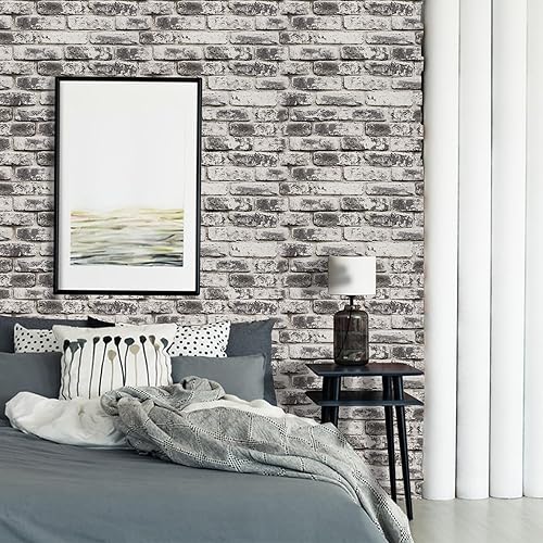 Miniatura 9 de Papel tapiz de ladrillo blanco para despegar y pegar de 17.7 x 236 pulgadas, autoadhesivo de ladrillo con textura 3D, película de vinilo extraíble,