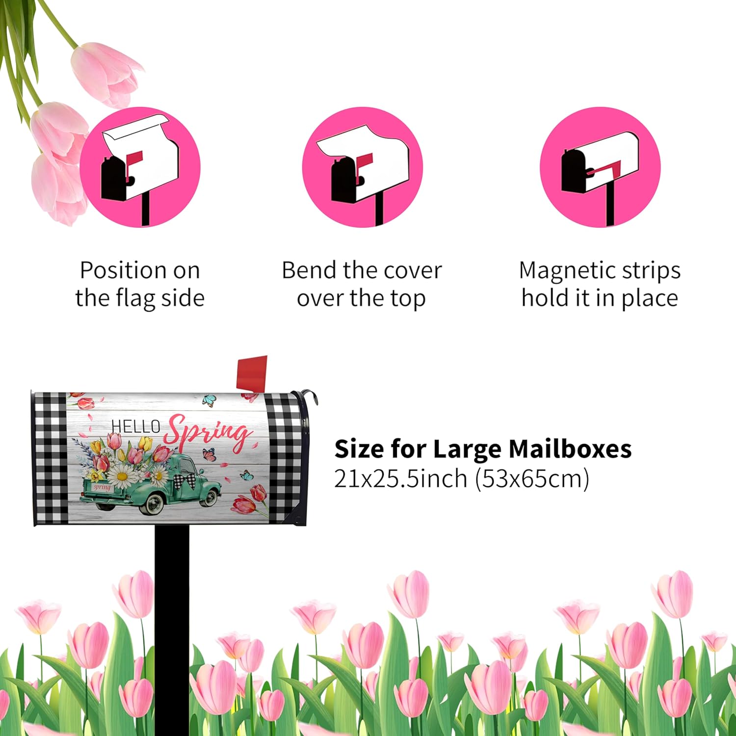 Hello Spring Magnetic Mailbox Covers Large Size 25.5 x 21 Inch, Floral Truck Post Letter Box Cover Wrap Decor for Outdoor Farmhouse Garden Yard, Easter Seasonal Home Decoration