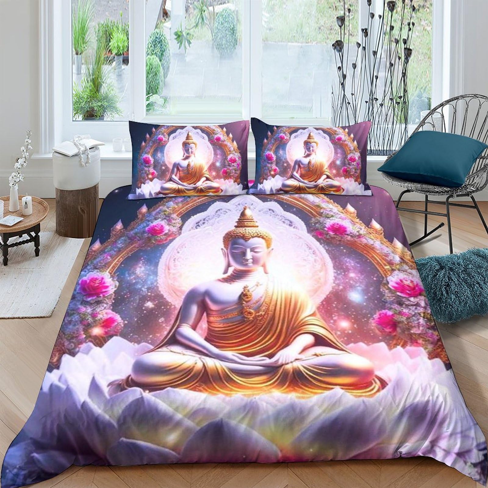 Shaari Duvet Cover 90×190cm - Buddha Mandala Zen Themed Meditatio 3D Pattern Bedding Sets Duvet Cover Set with 1 Pillowcases 50x75cm / A-03