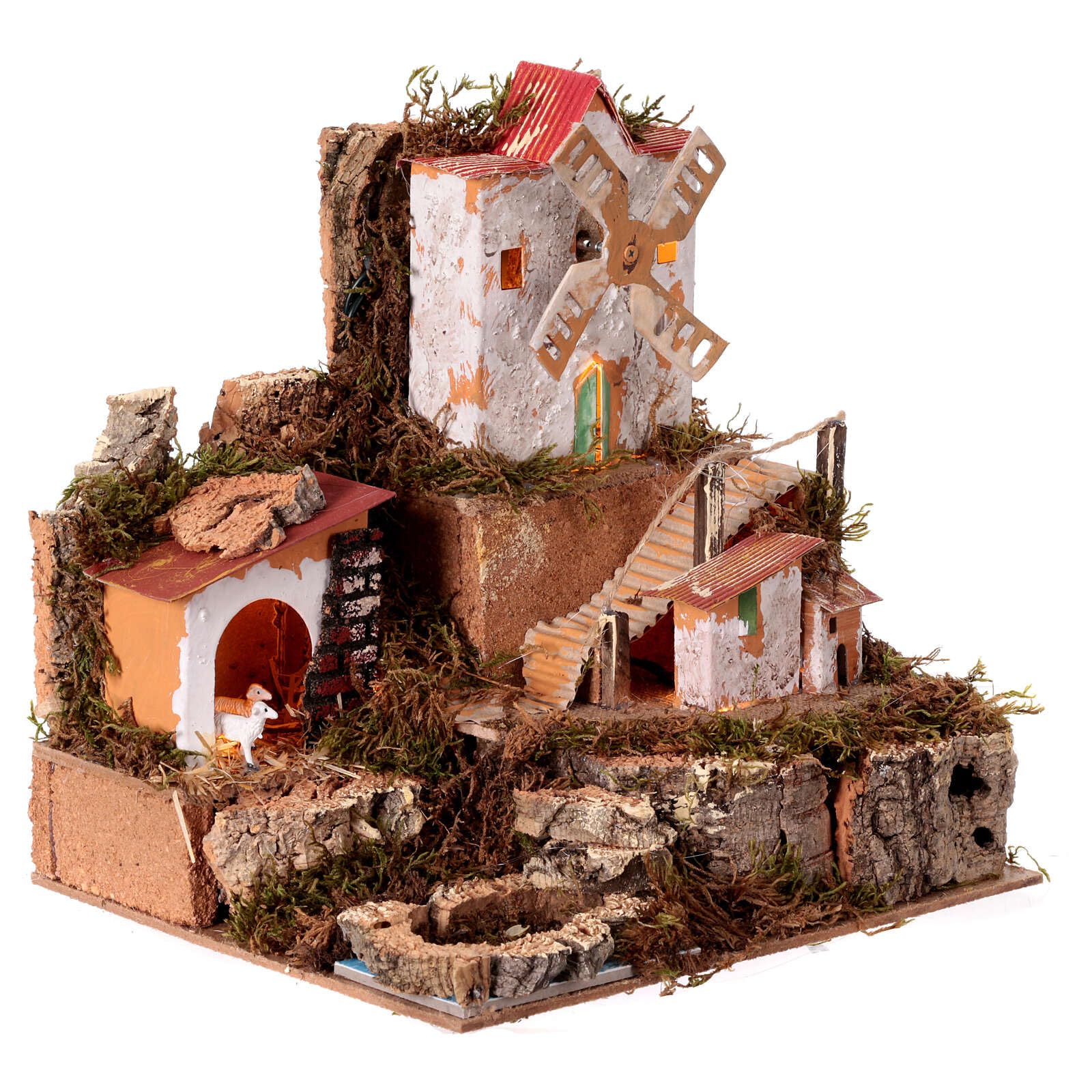 Holyart Paisaje con molino de viento eléctrico Belén 4 cm 30x25x25 cm