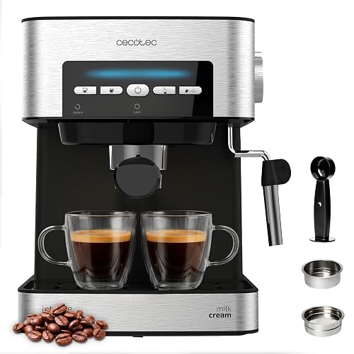 Cecotec Cafetera Espresso Cafetera Express Power Espresso 20 Matic Elite. 850 W, Presión 20 Bares, Depósito 1,5 Litros, Vaporizador Orientable, Control Digital, Modo Auto, Acero